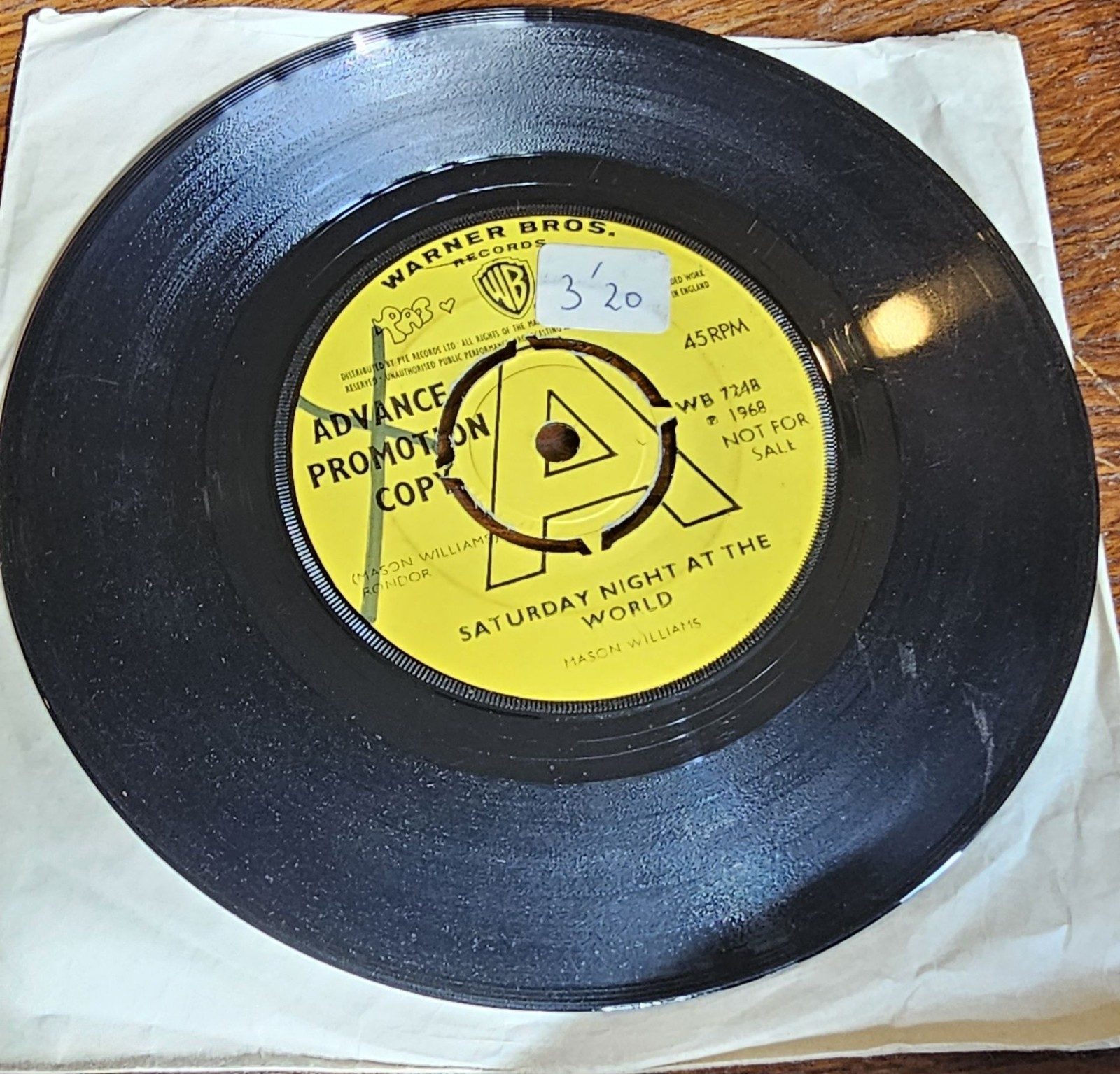 Mason Williams Saturday Night At The World PROMO Warner Bros WB 7248 7" 45 RPM