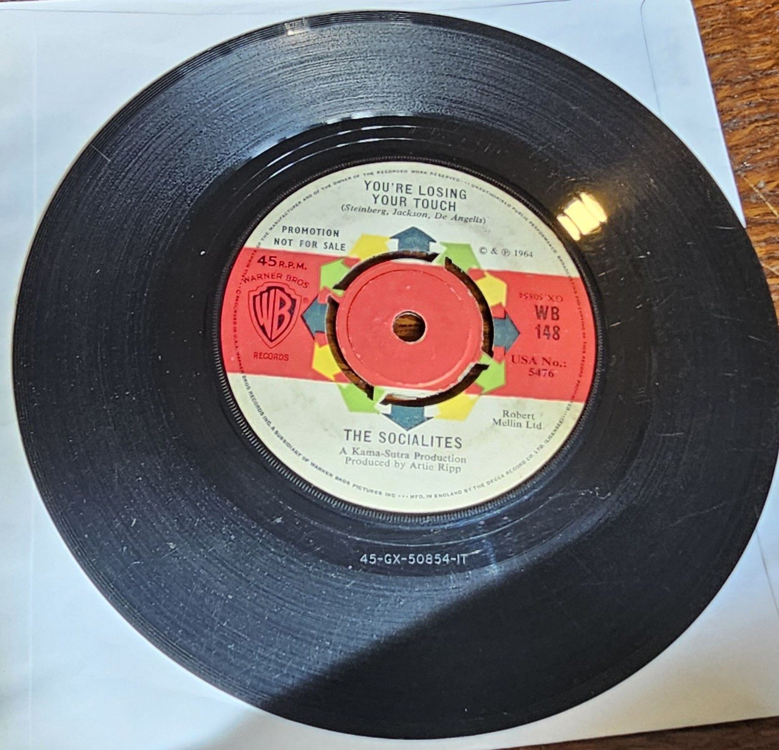 The Socialites You're Losing Your Touch PROMO Warner Bros WB 148 7" 45 RPM