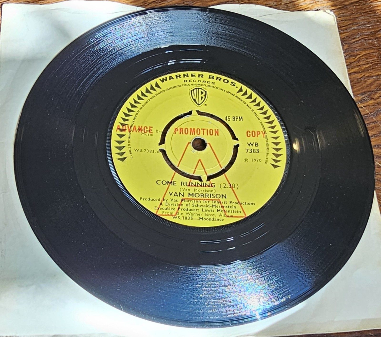 Van Morrison Come Running PROMO Warner Bros WB 7383 7" Vinyl Single