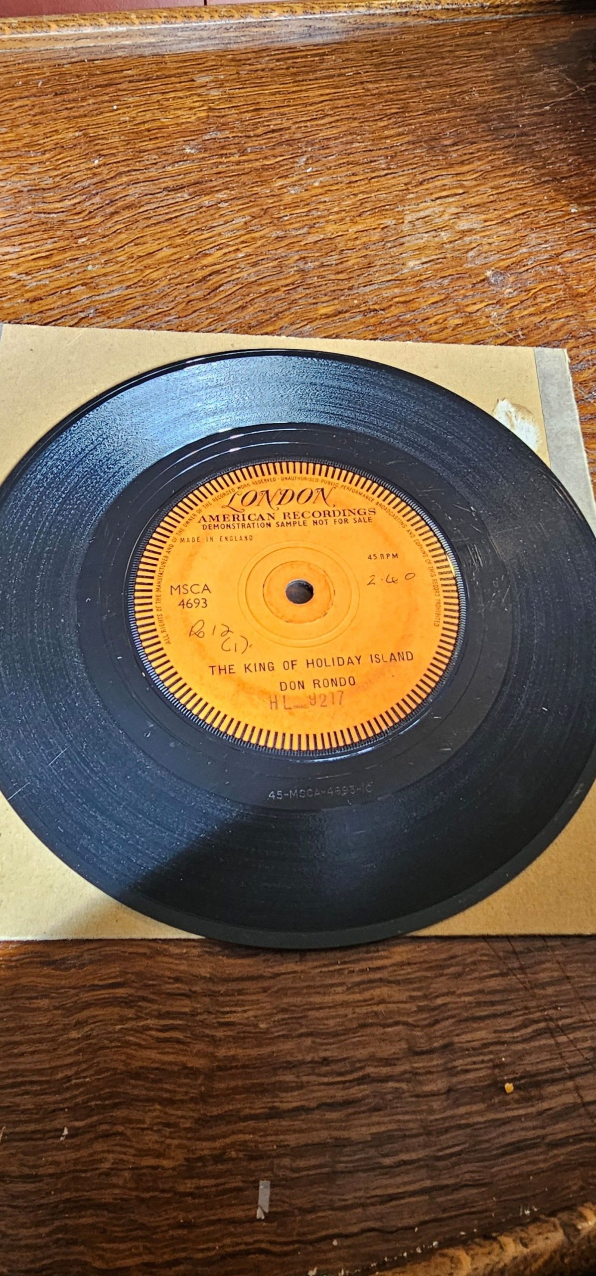 Don Rondo The King Of Holiday Island DEMO London HL 9217 7" Vinyl