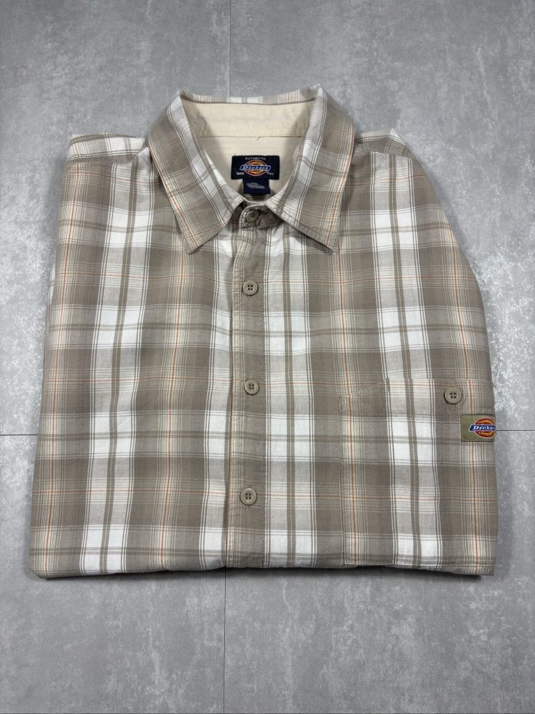 Dickies Beige Plaid Button Up Short Sleeve Shirt XXL
