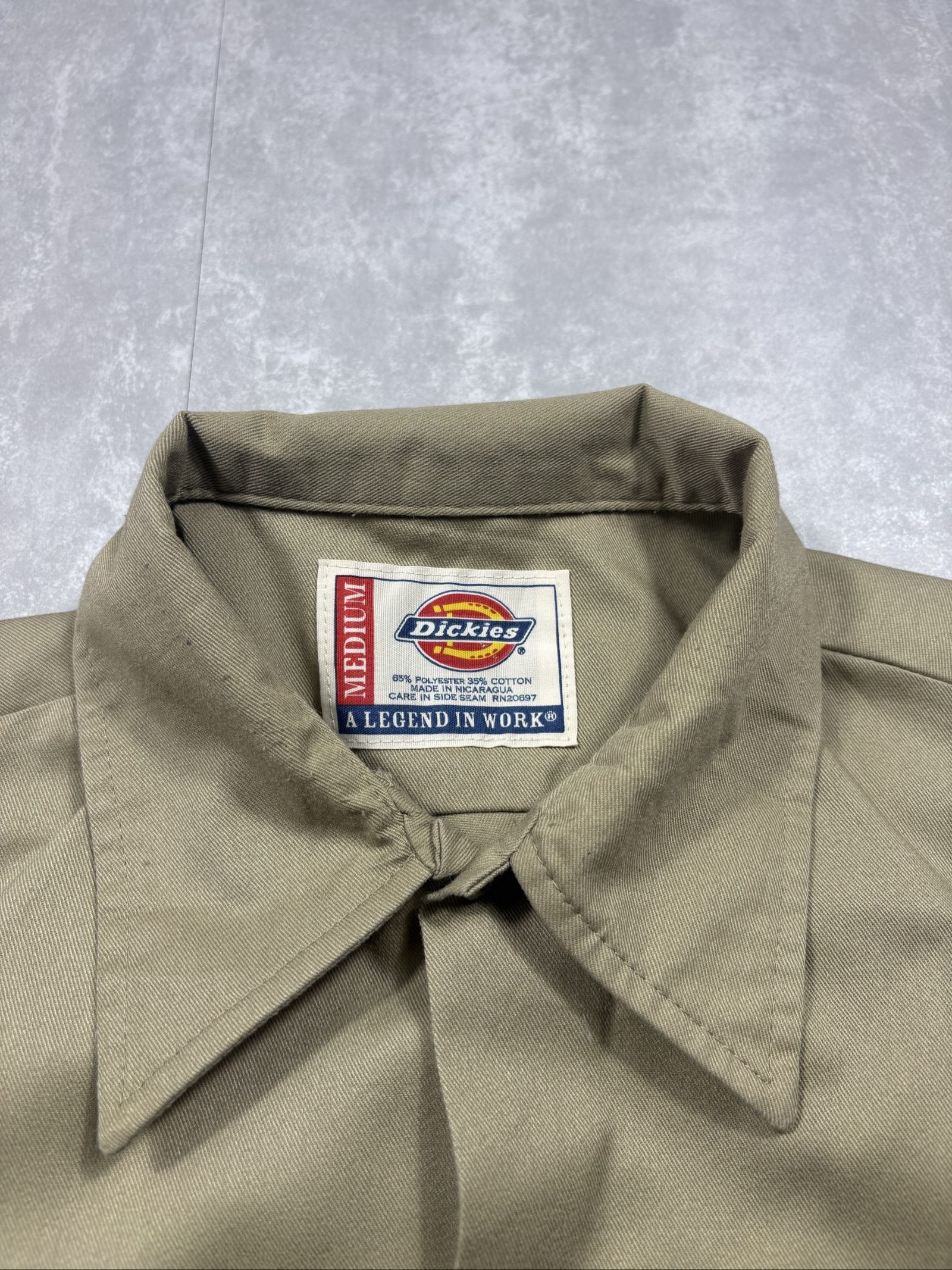 Dickies Beige Short Sleeve Work Shirt Medium Cotton image 4
