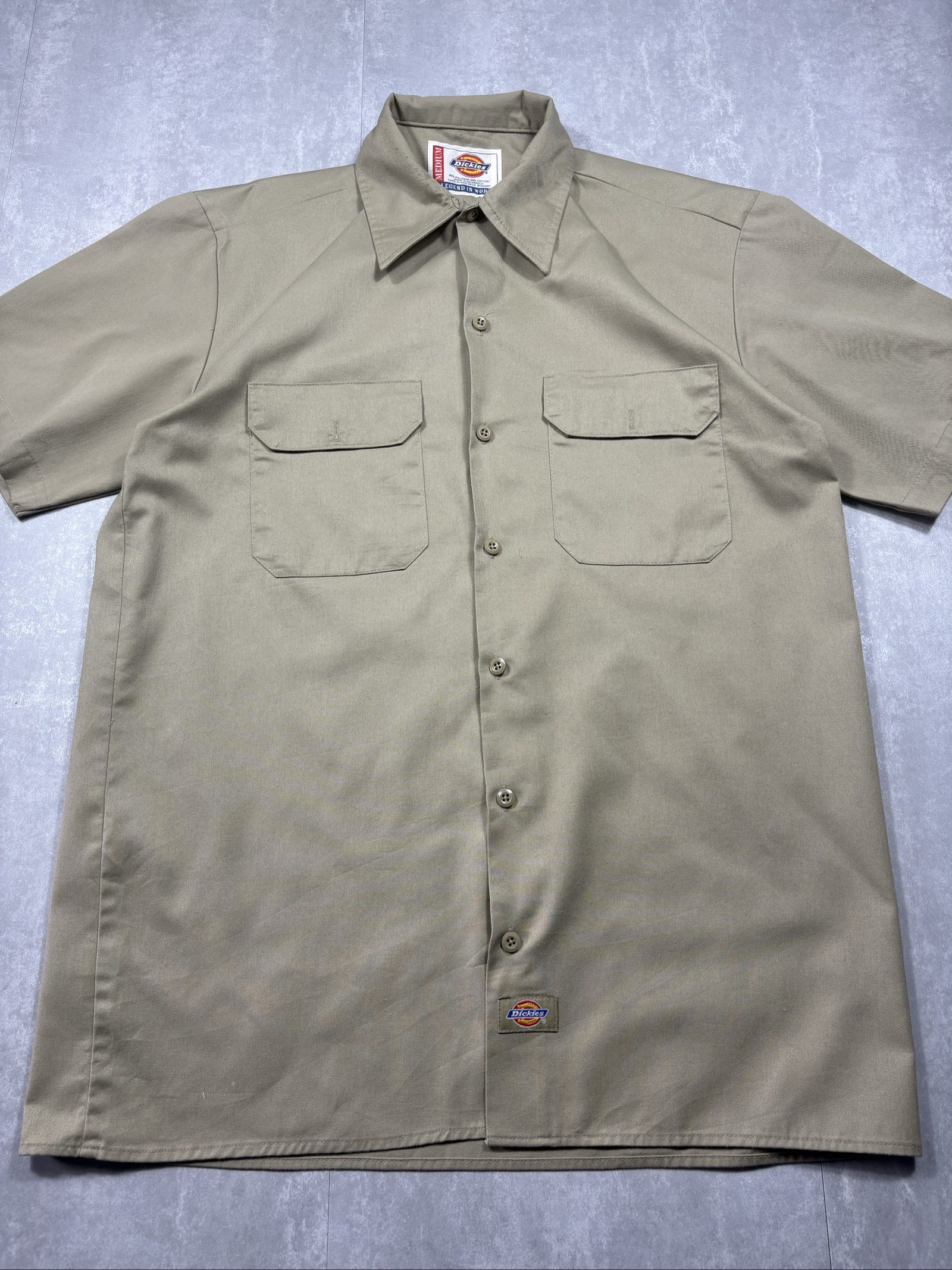 Dickies Beige Short Sleeve Work Shirt Medium Cotton image 3