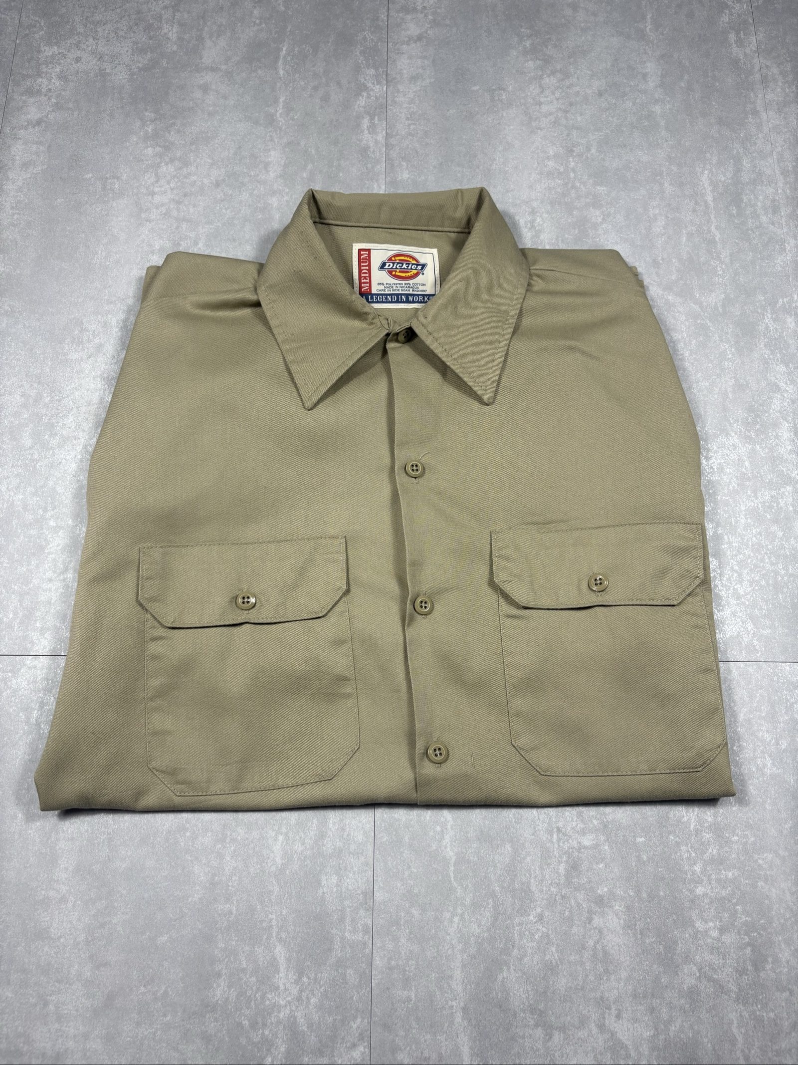 Dickies Beige Short Sleeve Work Shirt Medium Cotton