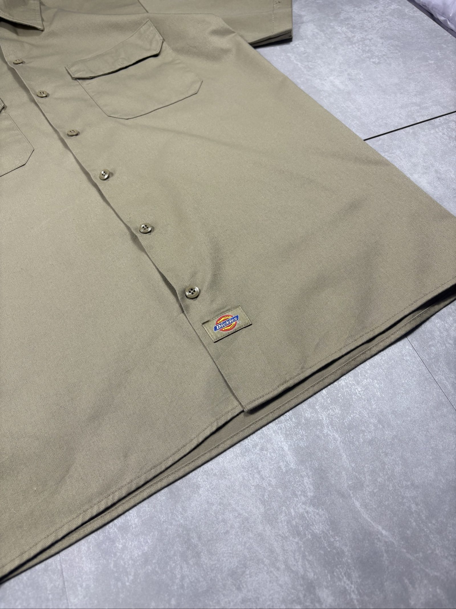 Dickies Beige Short Sleeve Work Shirt Medium Cotton image 2
