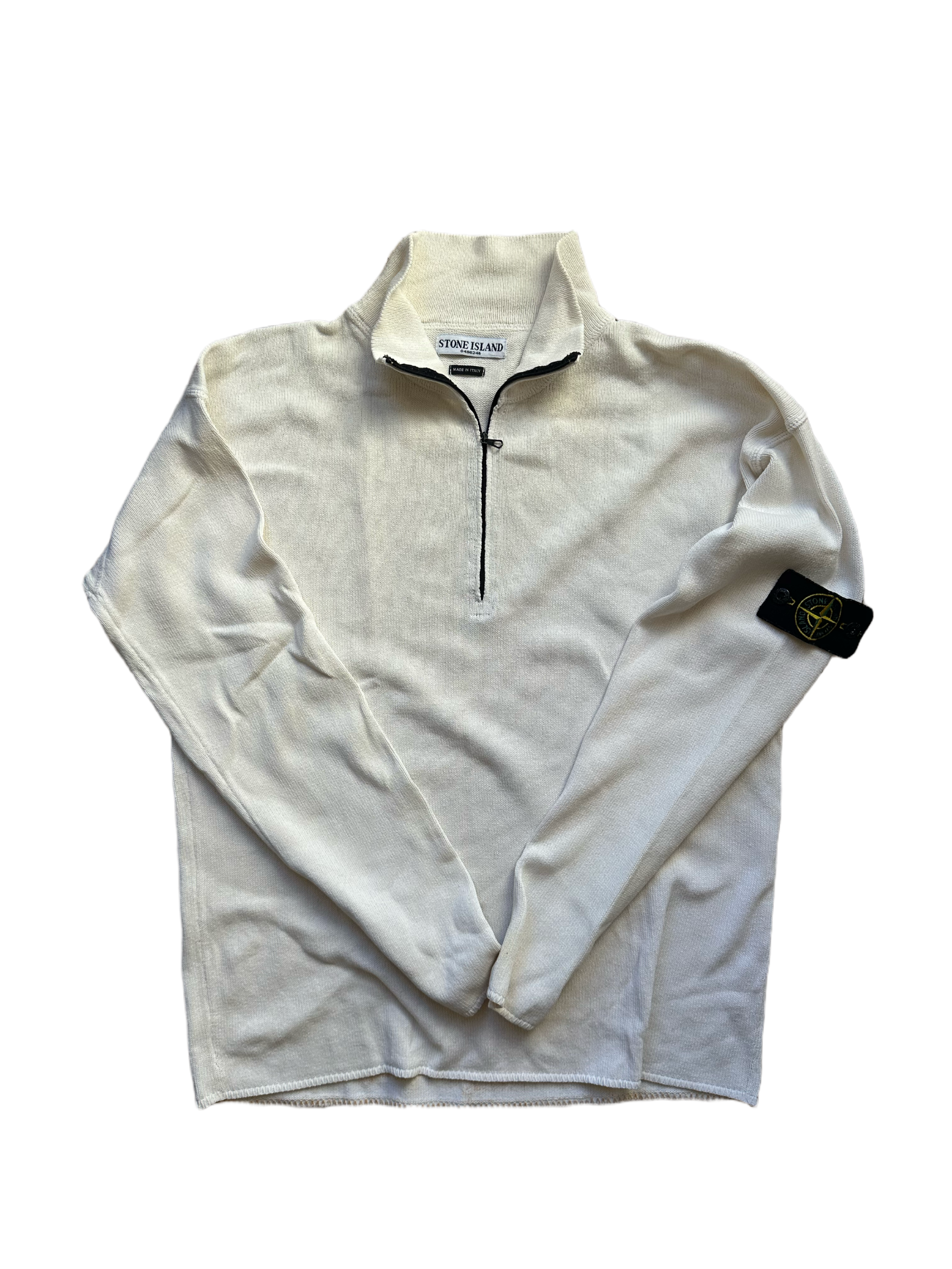 Stone Island White Cotton Half-Zip Sweater Large 1990's Vintage
