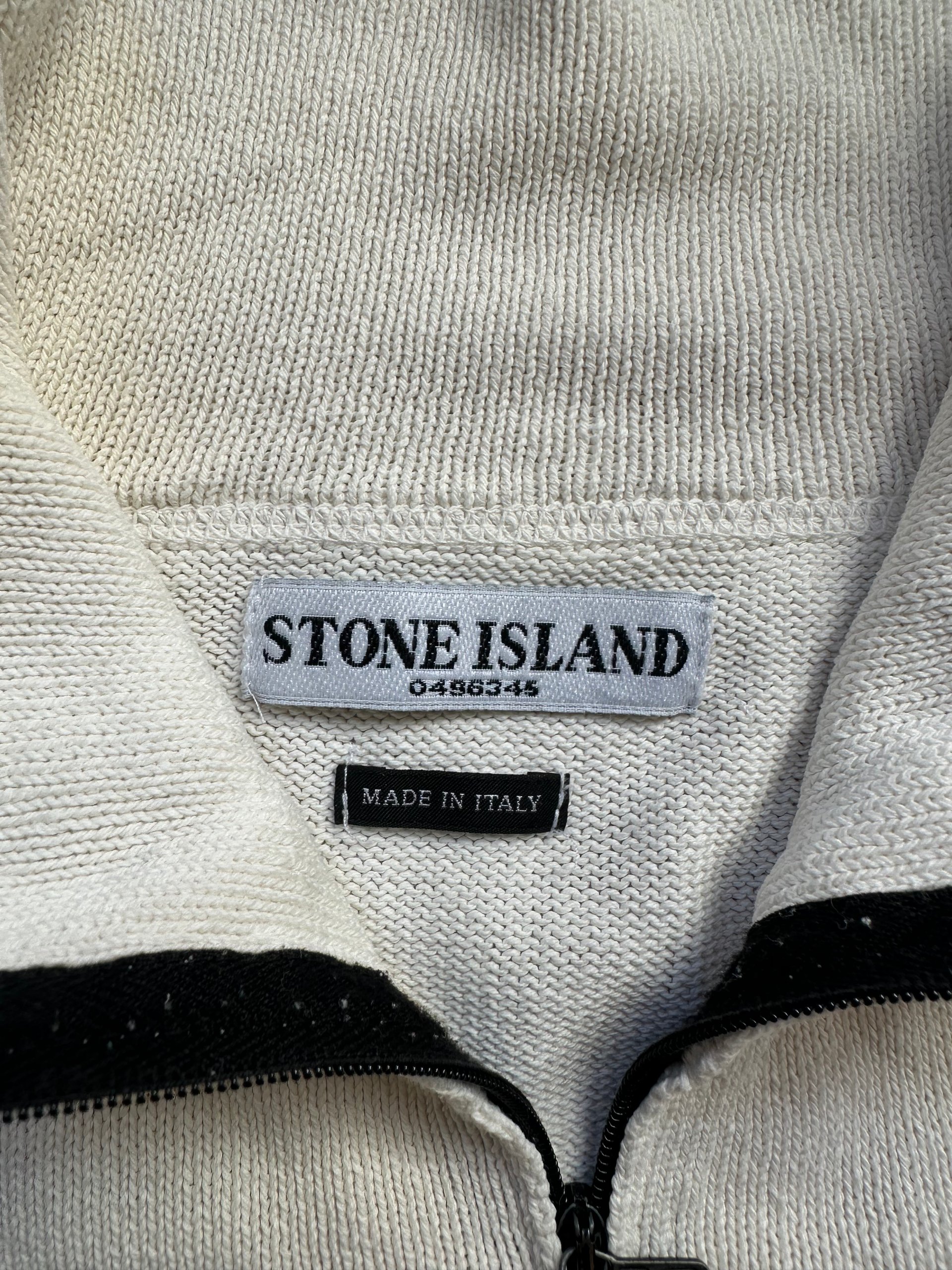 Stone Island White Cotton Half-Zip Sweater Large 1990's Vintage image 2