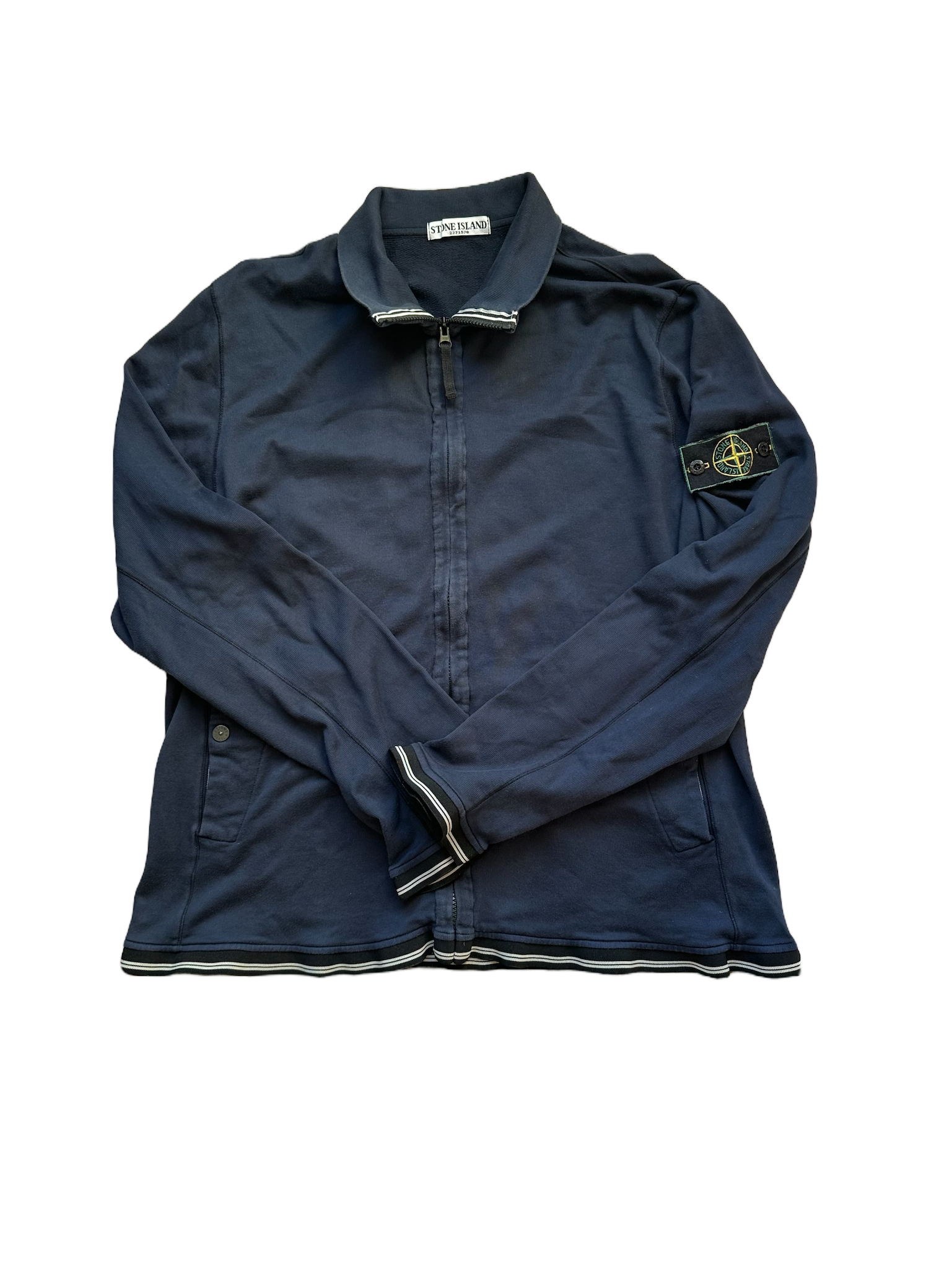 Stone Island Men's Navy Zip-Up Sweatshirt 1995's Vintage Rare Green Badge