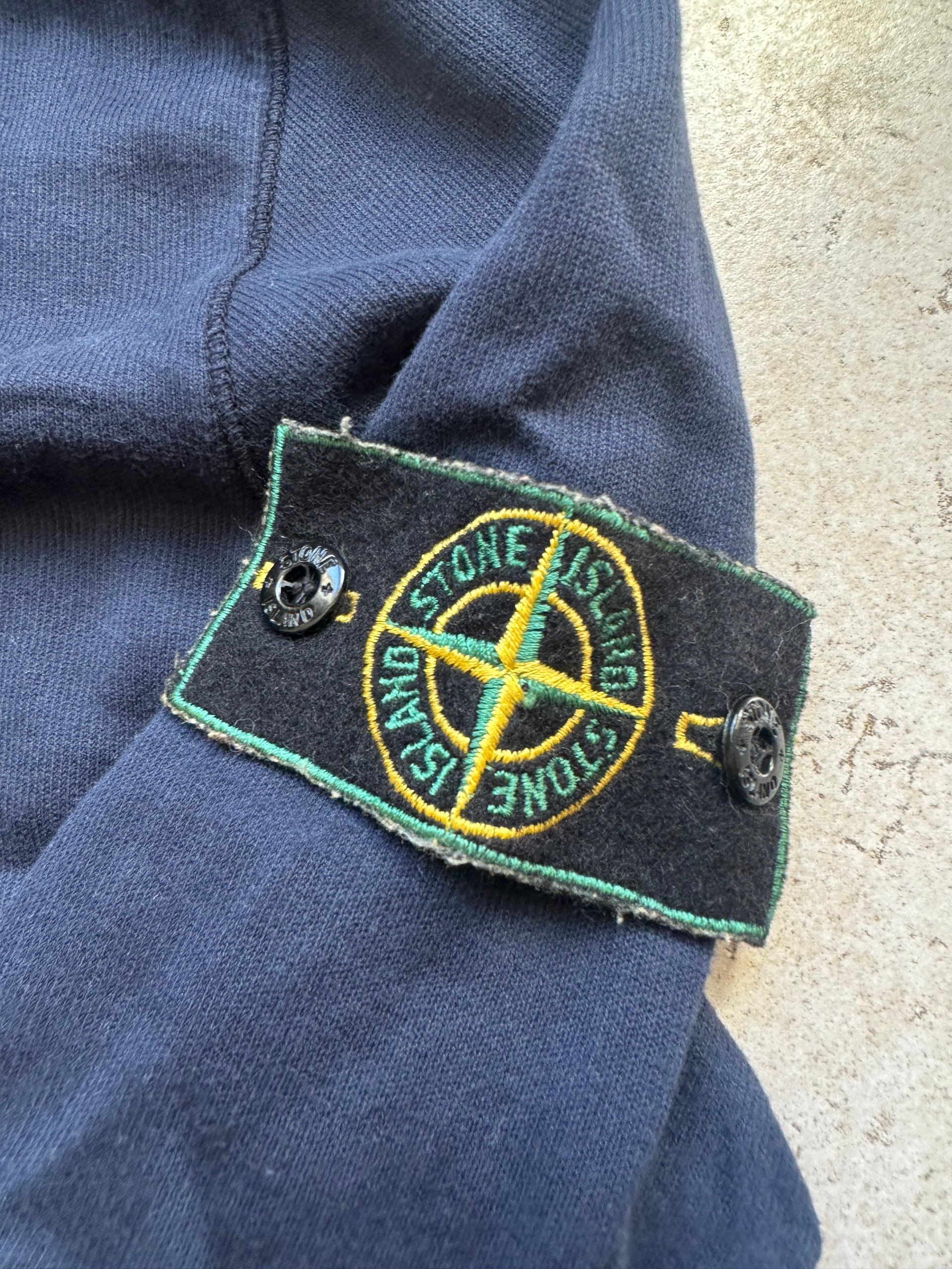 Stone Island Men's Navy Zip-Up Sweatshirt 1995's Vintage Rare Green Badge image 2