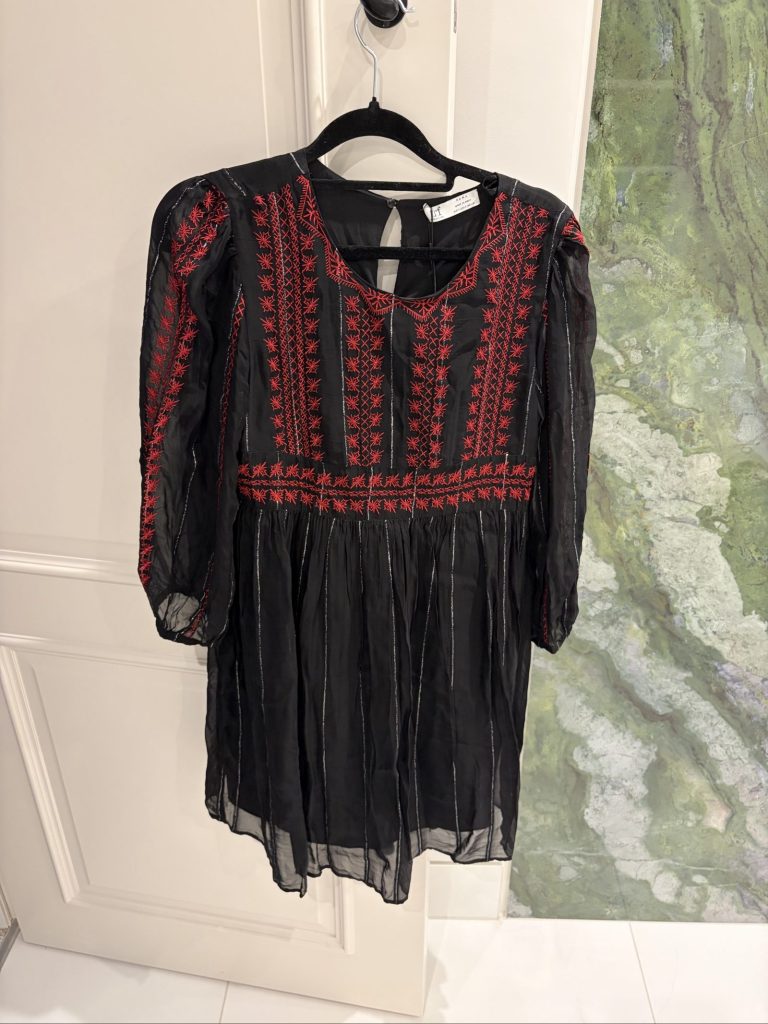 Zara Black & Red Embroidered Dress Small