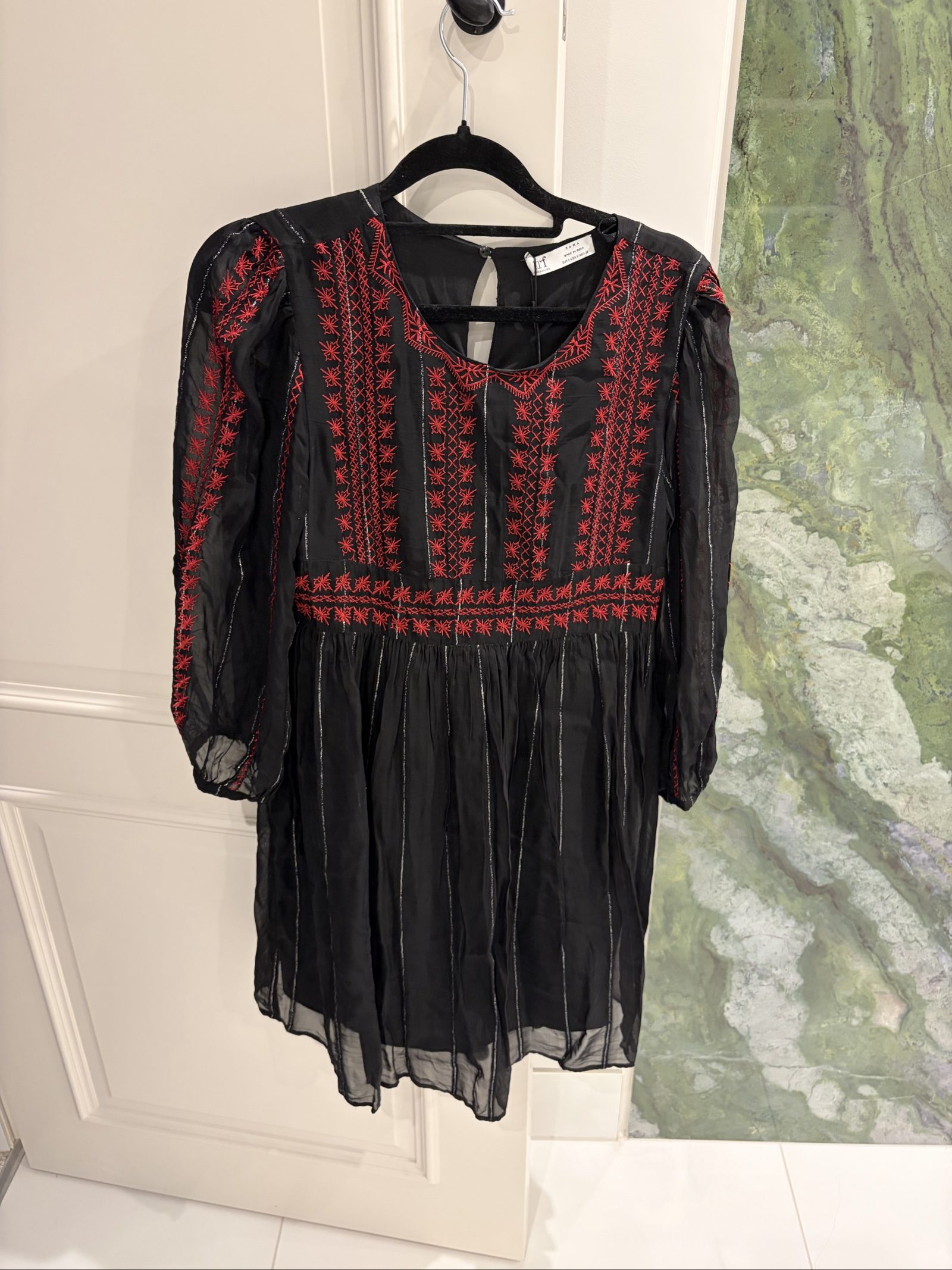 Zara Black & Red Embroidered Dress Small