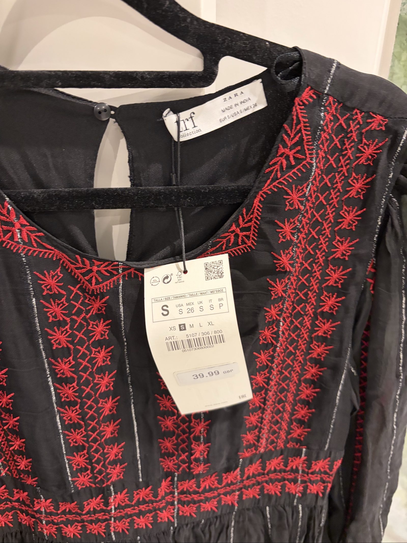 Zara Black & Red Embroidered Dress Small image 3