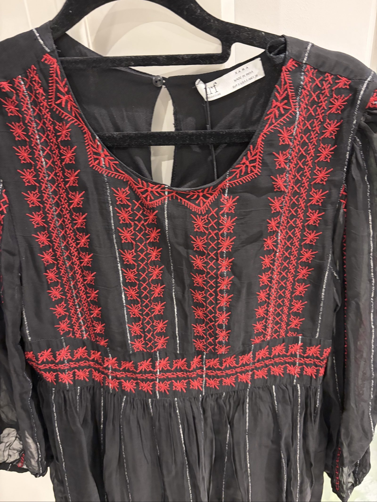 Zara Black & Red Embroidered Dress Small image 4