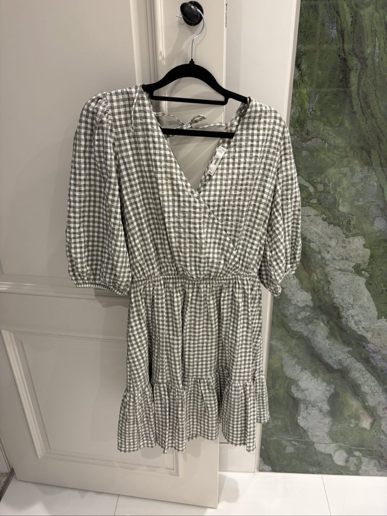 Mango Grey & White Gingham Puff Sleeve Dress Medium