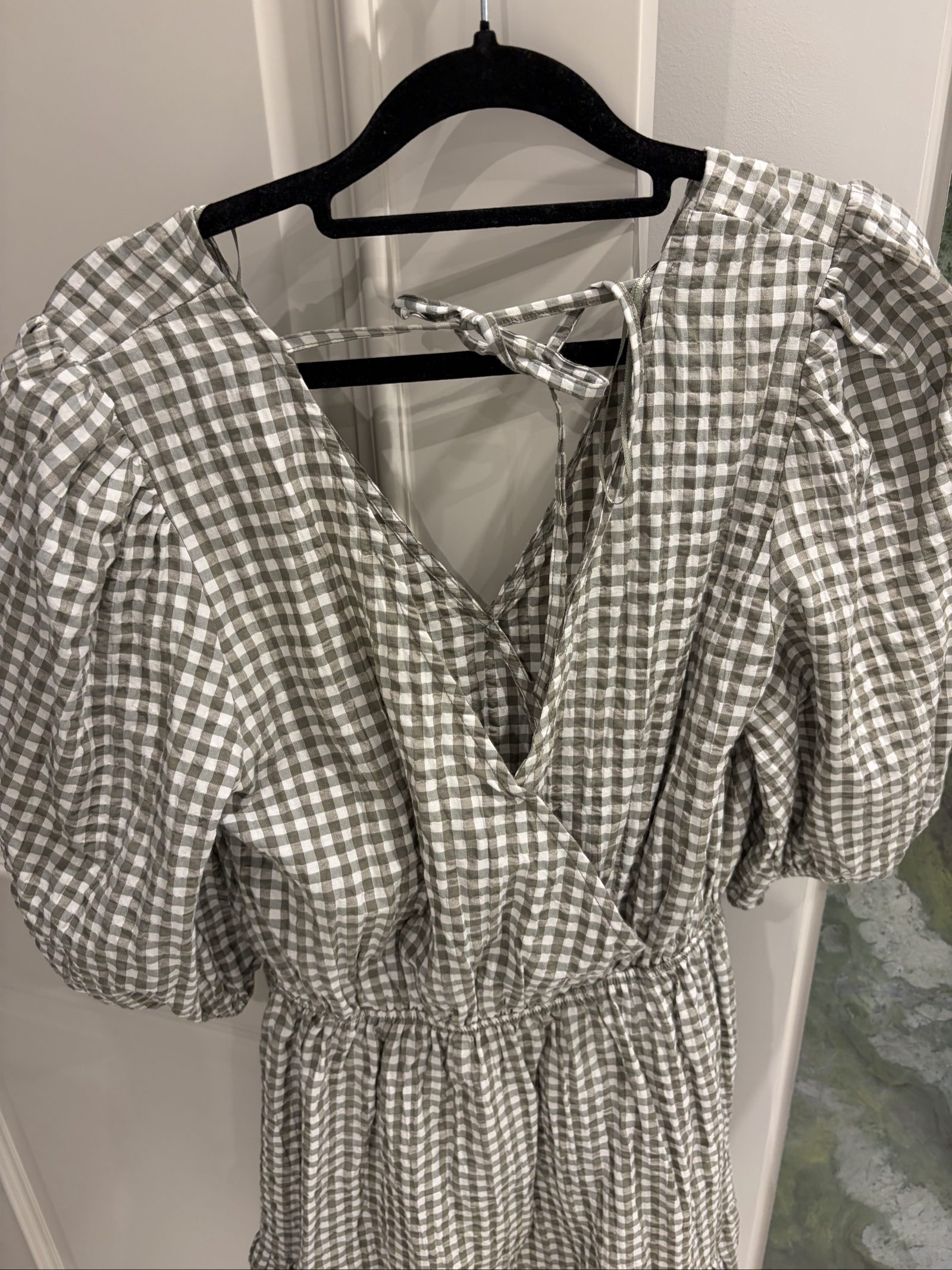 Mango Grey & White Gingham Puff Sleeve Dress Medium image 3