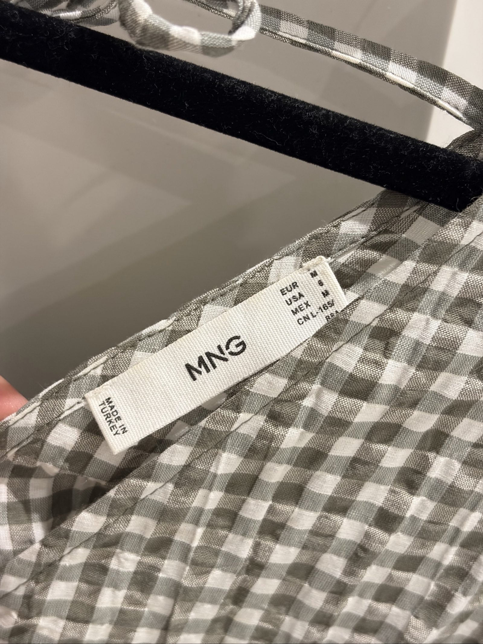 Mango Grey & White Gingham Puff Sleeve Dress Medium image 2