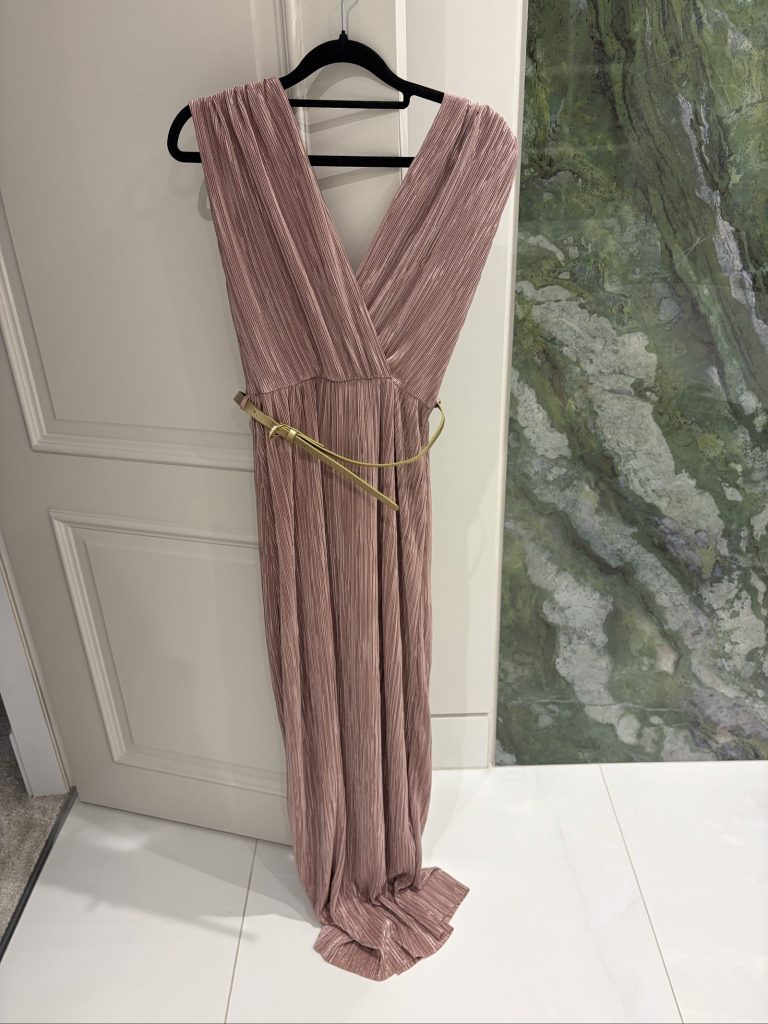 Oh My Love London Dusty Pink Plisse Maxi Dress Small with Belt