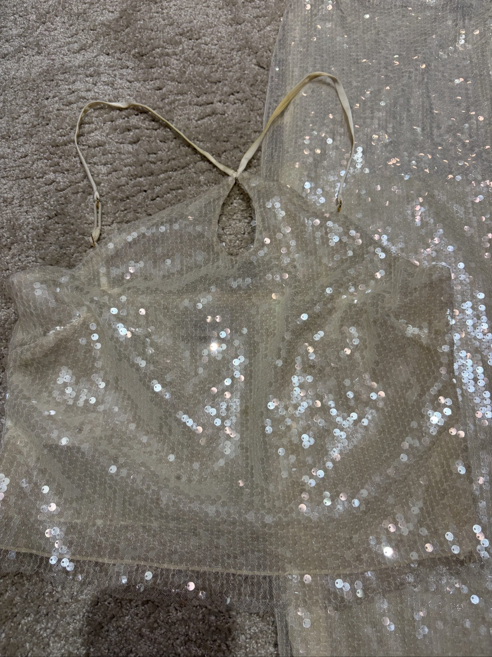 Oh Polly Gold Sequin Crop Top & Maxi Skirt Set Small Sheer Sparkle image 3