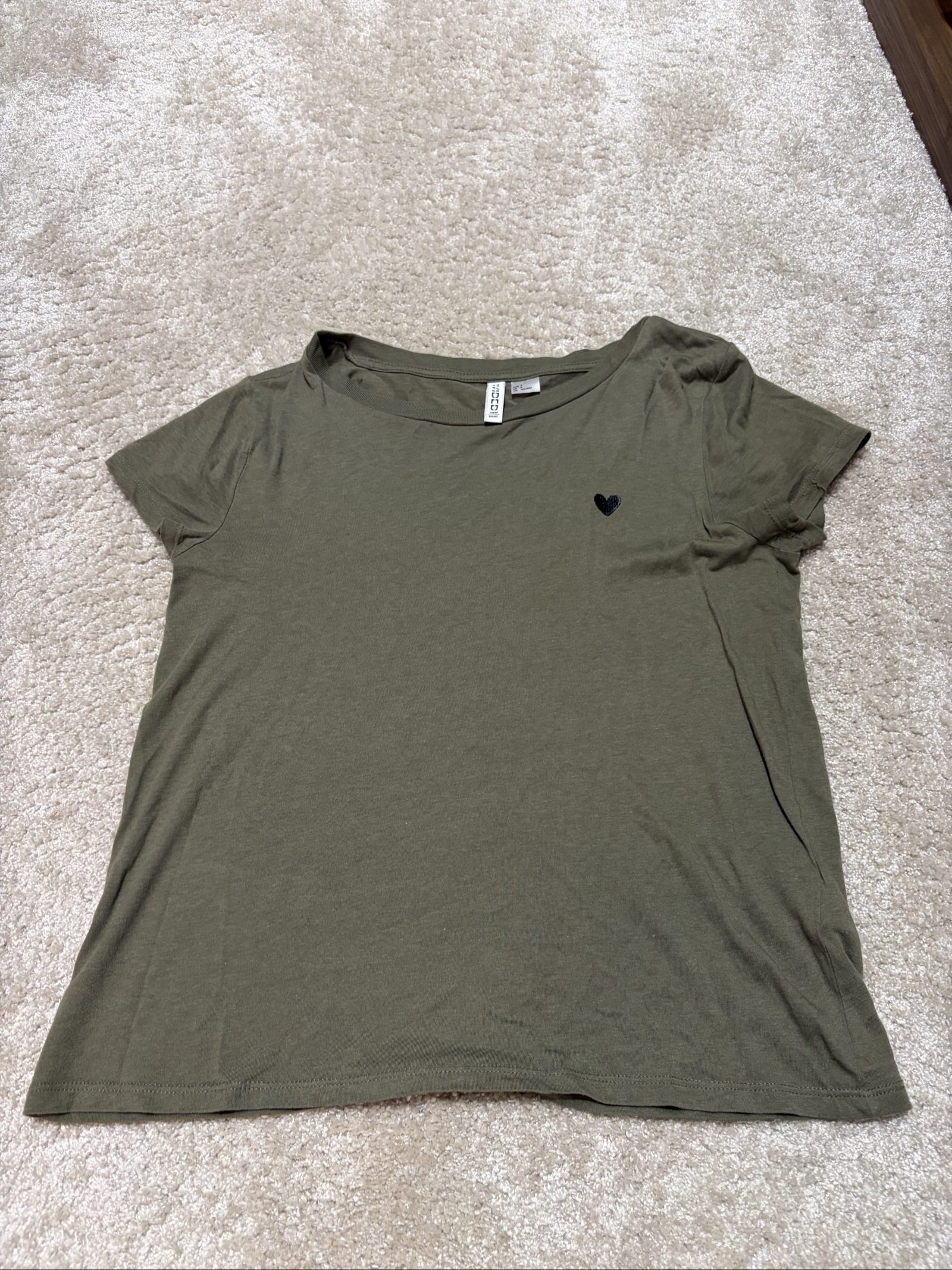 H&M Women's Khaki Green Basic T-Shirt Small Black Heart
