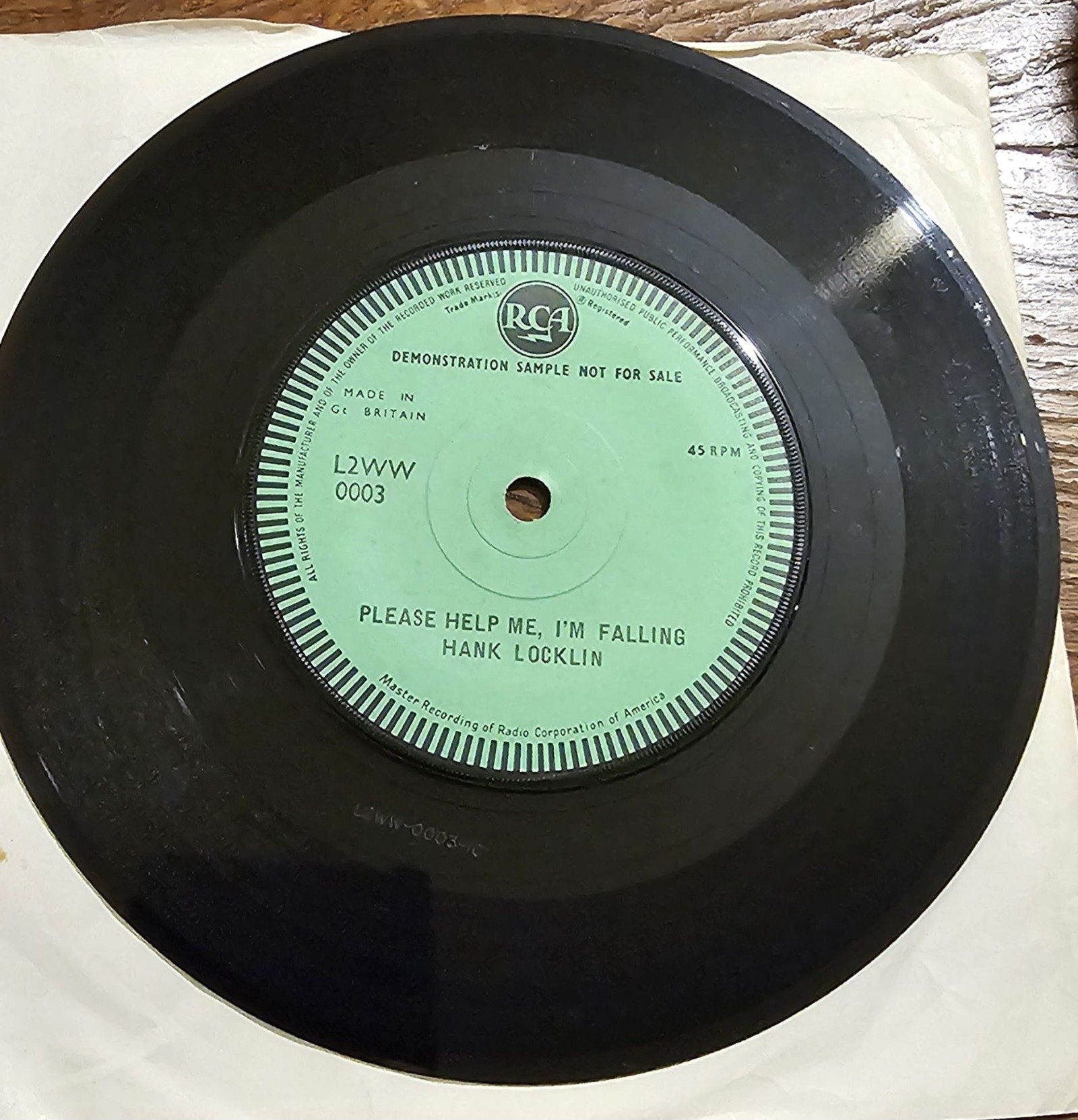 Hank Locklin Please Help Me I'm Falling PROMO RCA L2WW 0003 7"