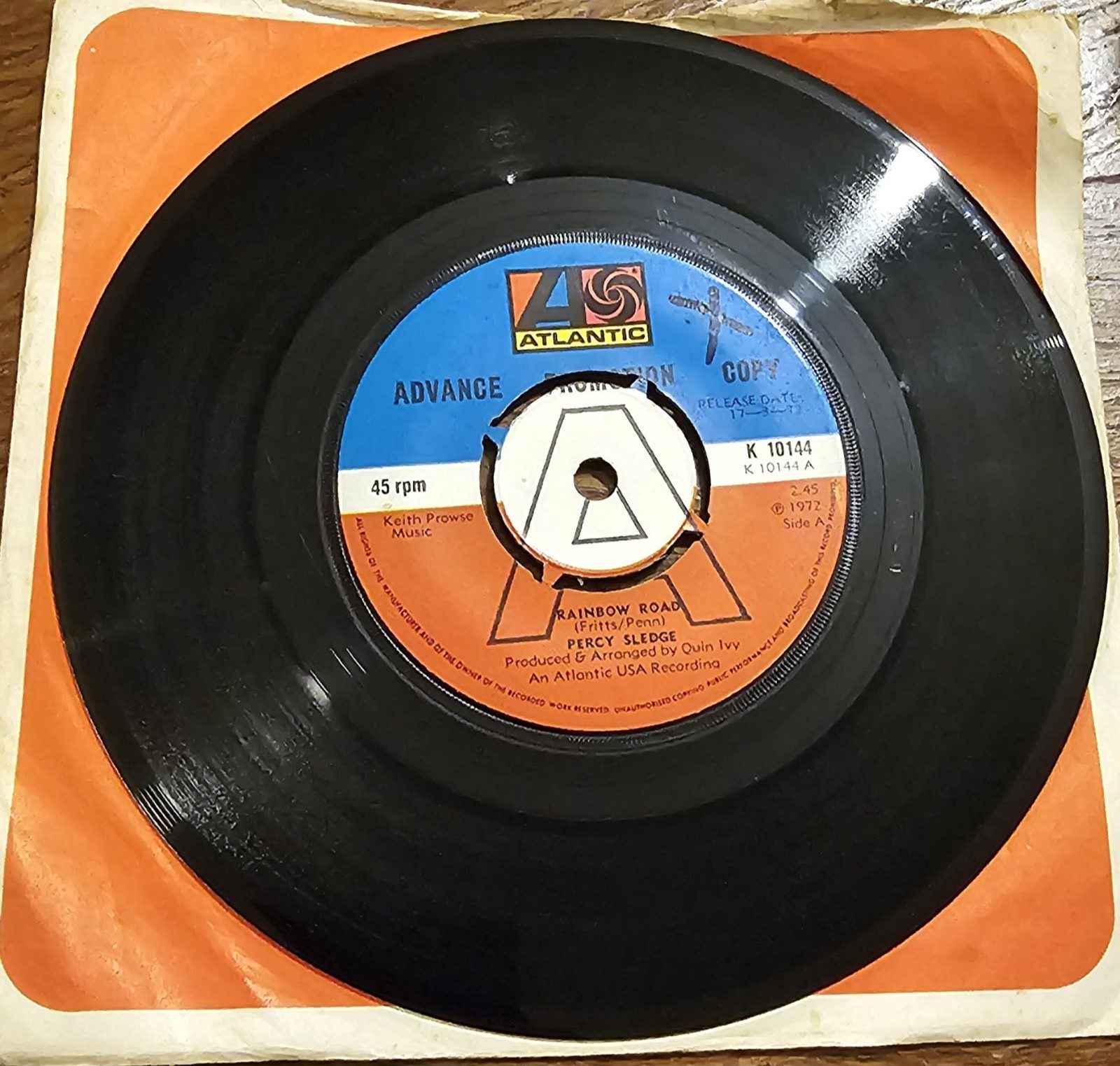 Percy Sledge Rainbow Road PROMO Atlantic K10144 7"