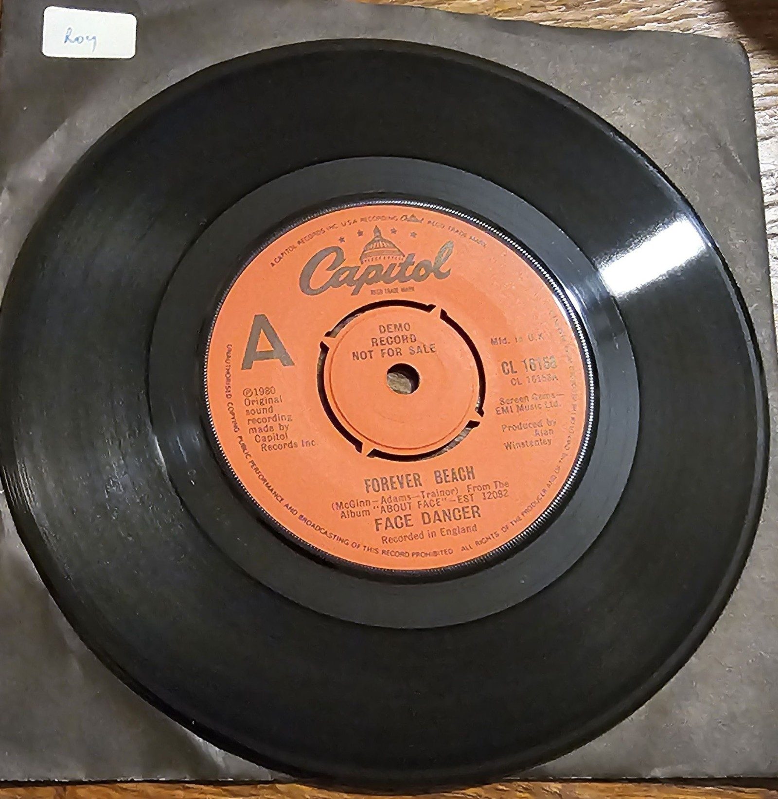 Face Danger Forever Beach PROMO DEMO Capitol CL 16158 7"