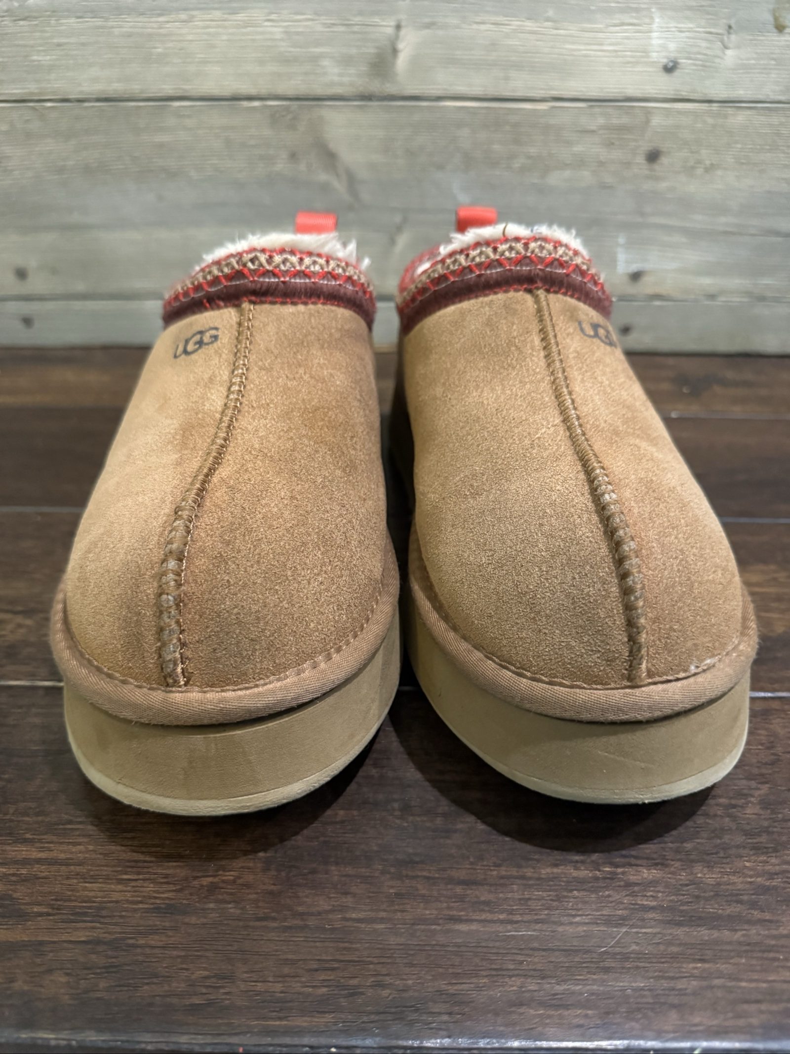 Women’s UGG Tasman Suede Shearling Slippers – Chestnut Red – 10 / EU 41