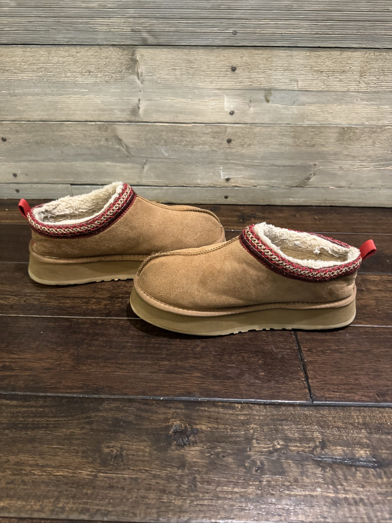 Women’s UGG Tasman Suede Shearling Slippers – Chestnut Red – 10 / EU 41 image 2