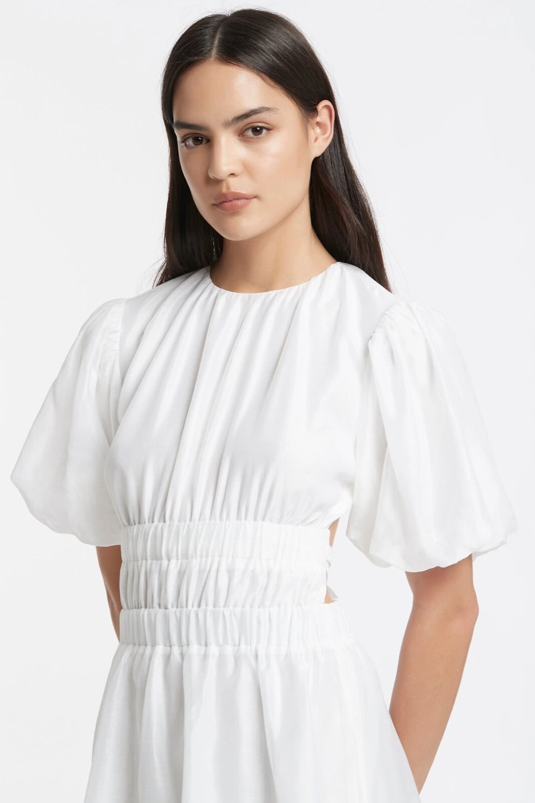 New SIR. The Label White Organic Linen Open Back Mini Dress Size L image 7