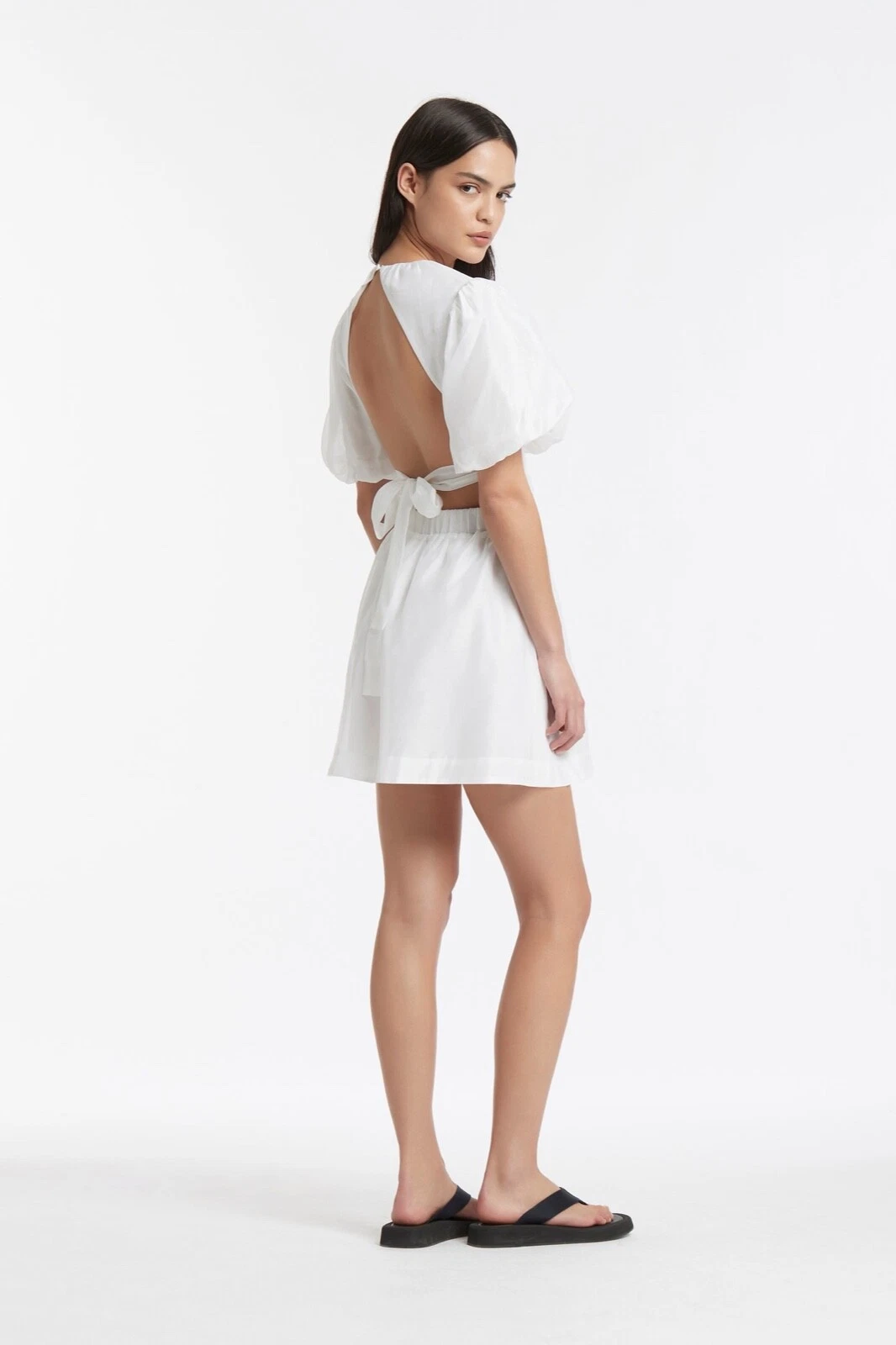 New SIR. The Label White Organic Linen Open Back Mini Dress Size L image 6