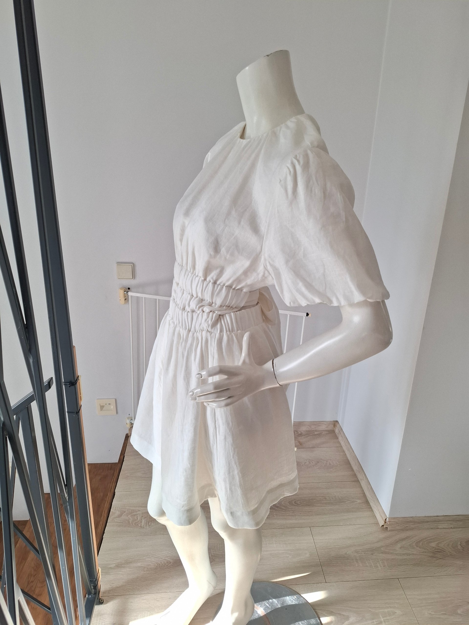 New SIR. The Label White Organic Linen Open Back Mini Dress Size L image 9