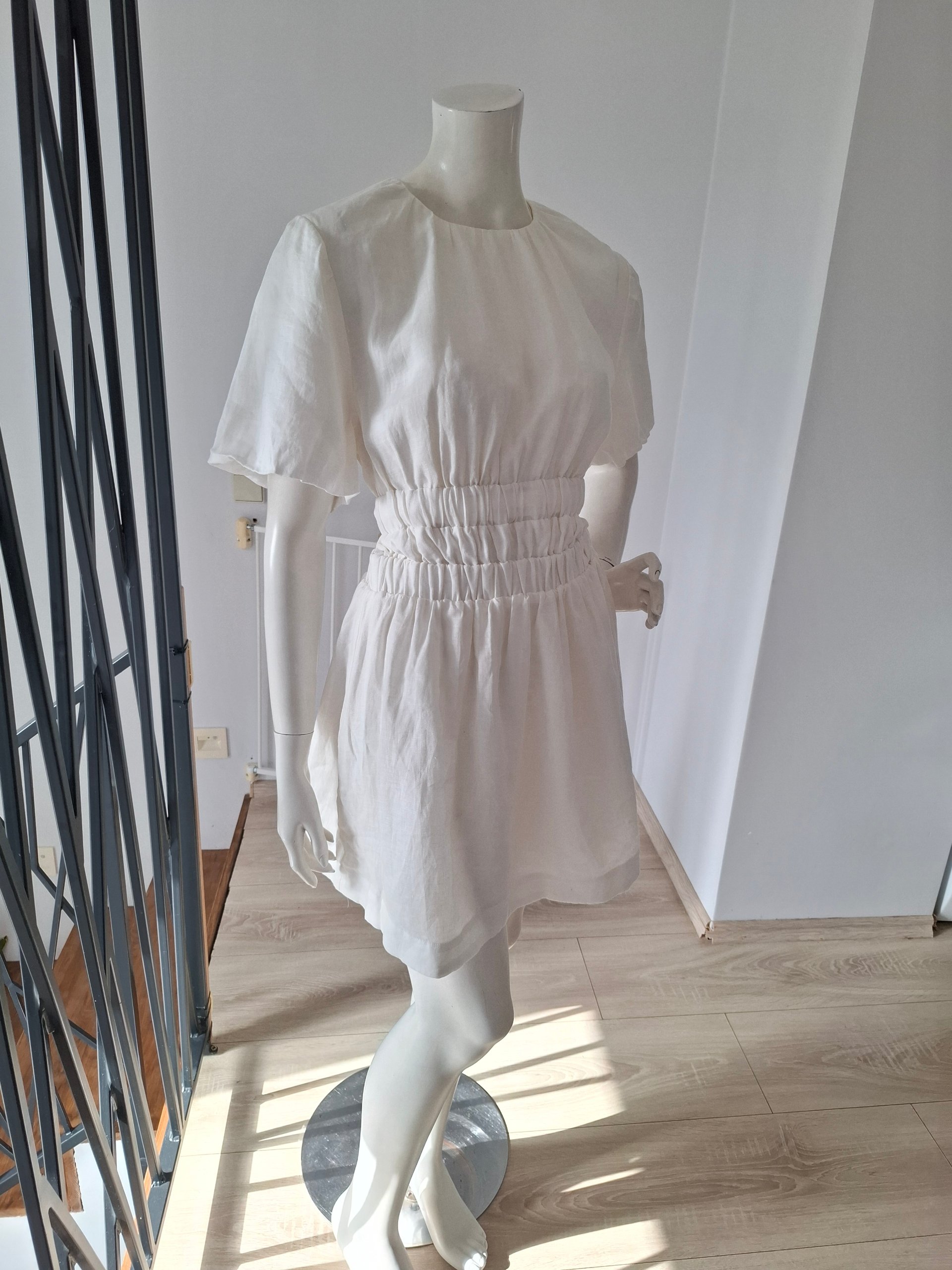New SIR. The Label White Organic Linen Open Back Mini Dress Size L image 10
