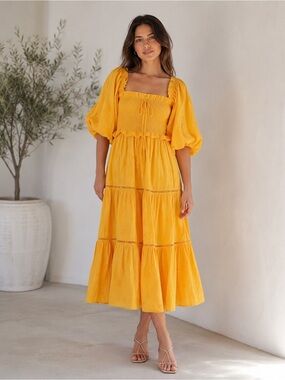 New FARM Rio Yellow 3D Pineapple Midi Dress Size S image 3