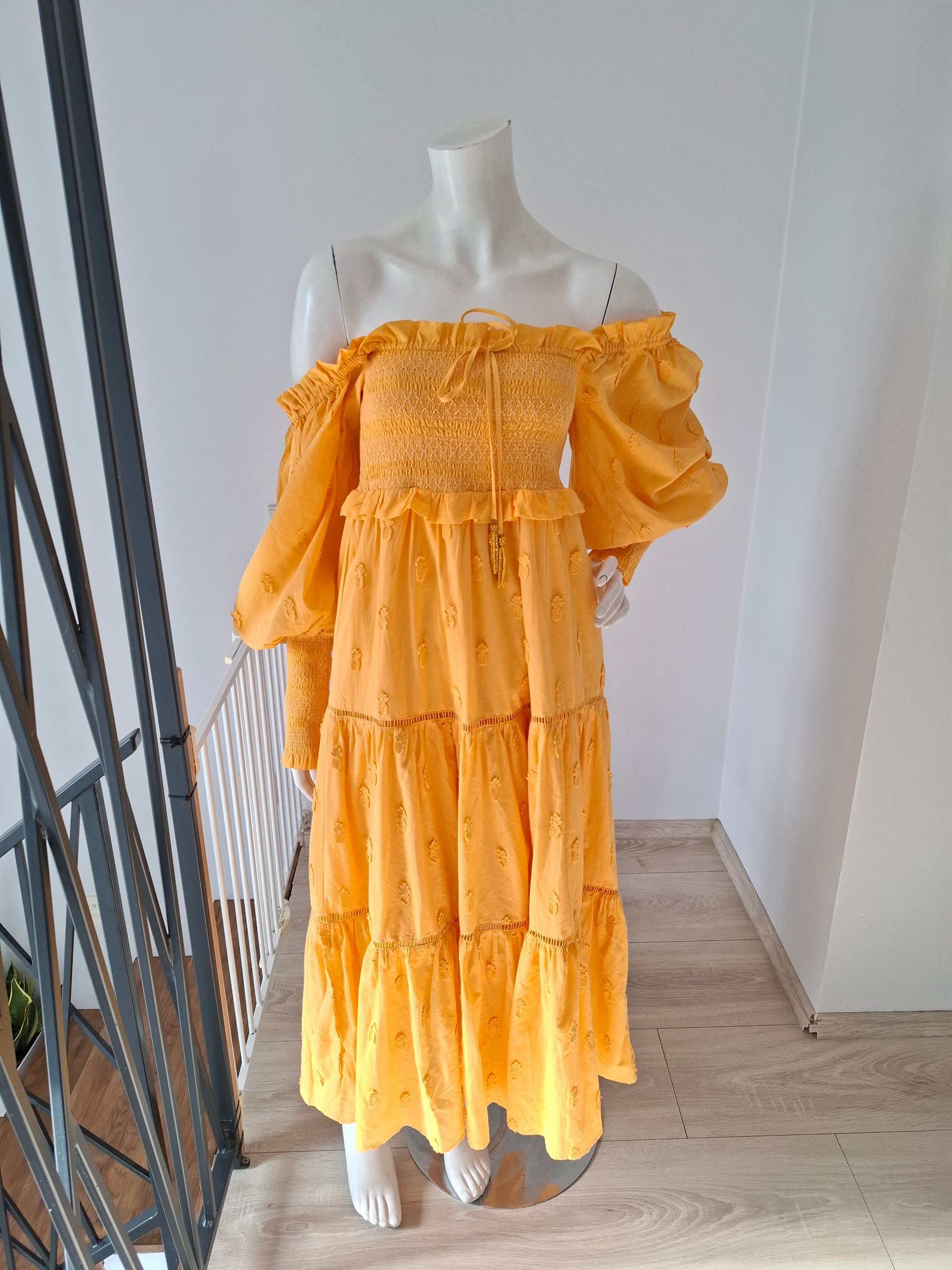 New FARM Rio Yellow 3D Pineapple Midi Dress Size S