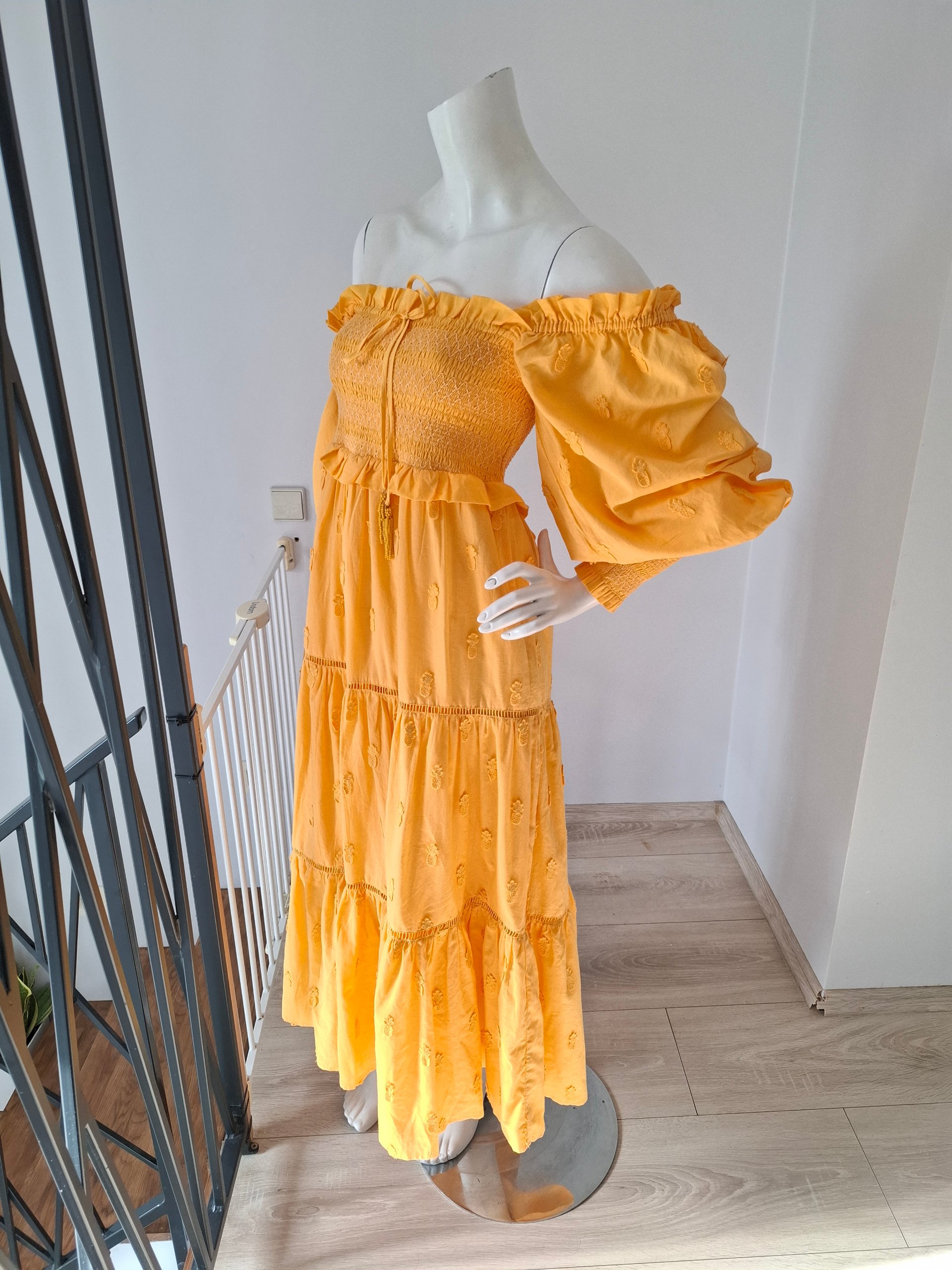 New FARM Rio Yellow 3D Pineapple Midi Dress Size S image 7
