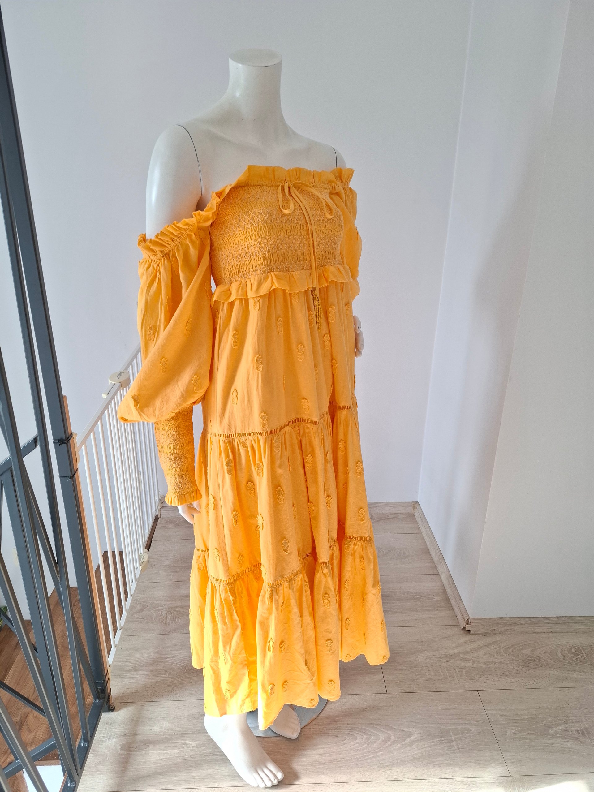 New FARM Rio Yellow 3D Pineapple Midi Dress Size S image 8