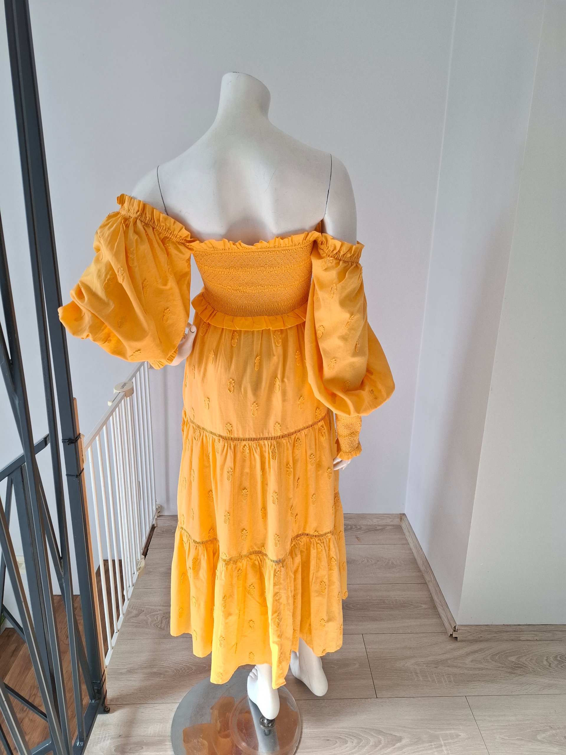 New FARM Rio Yellow 3D Pineapple Midi Dress Size S image 9