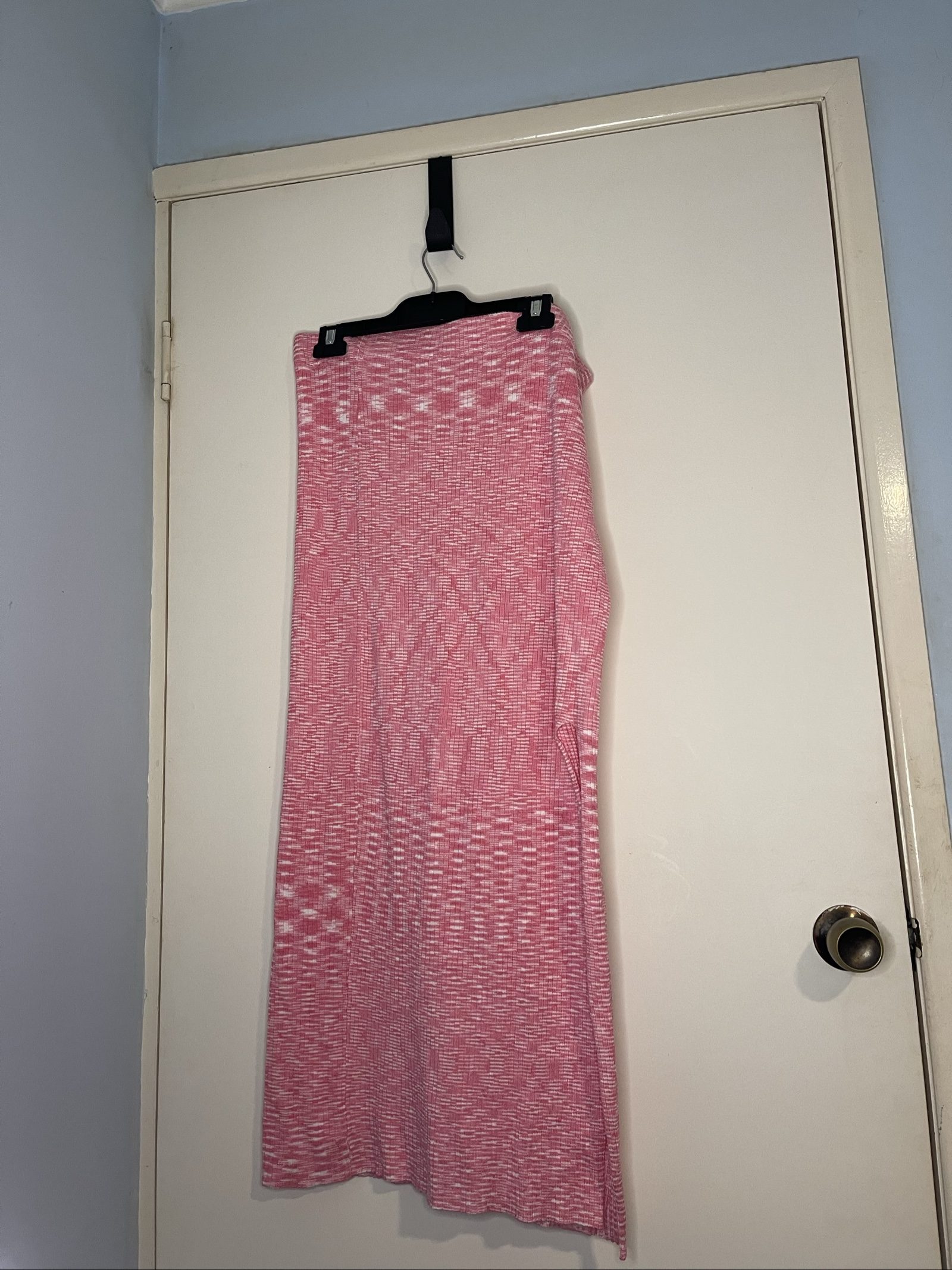 Unbranded Pink & White Knit Maxi Skirt Large with Side Slits image 4