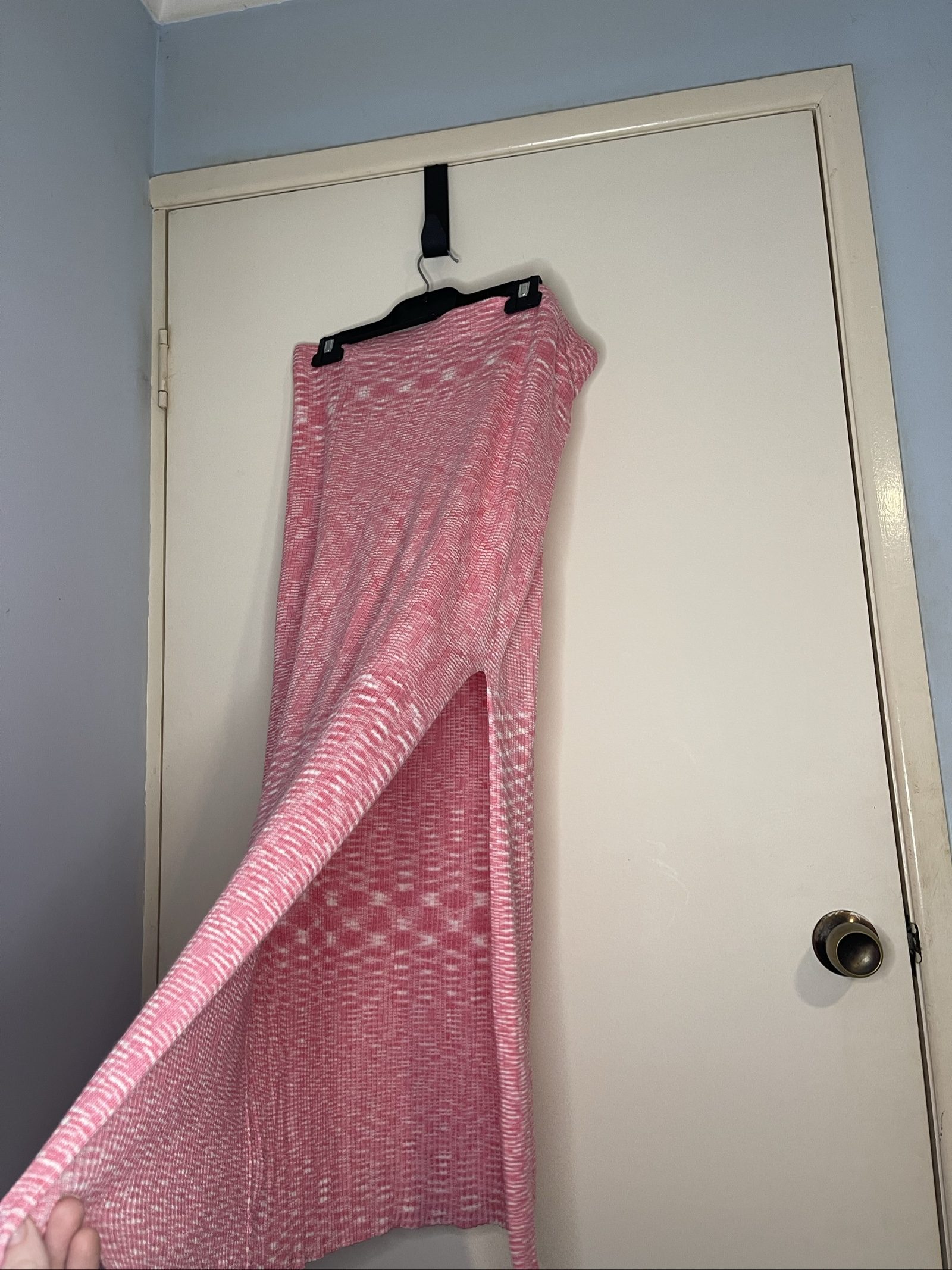 Unbranded Pink & White Knit Maxi Skirt Large with Side Slits image 5