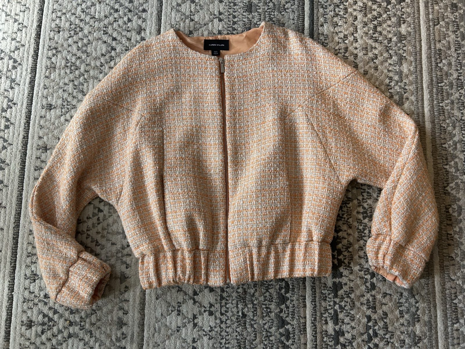 Karen Millen Women's Peach Tweed Cropped Jacket UK 12