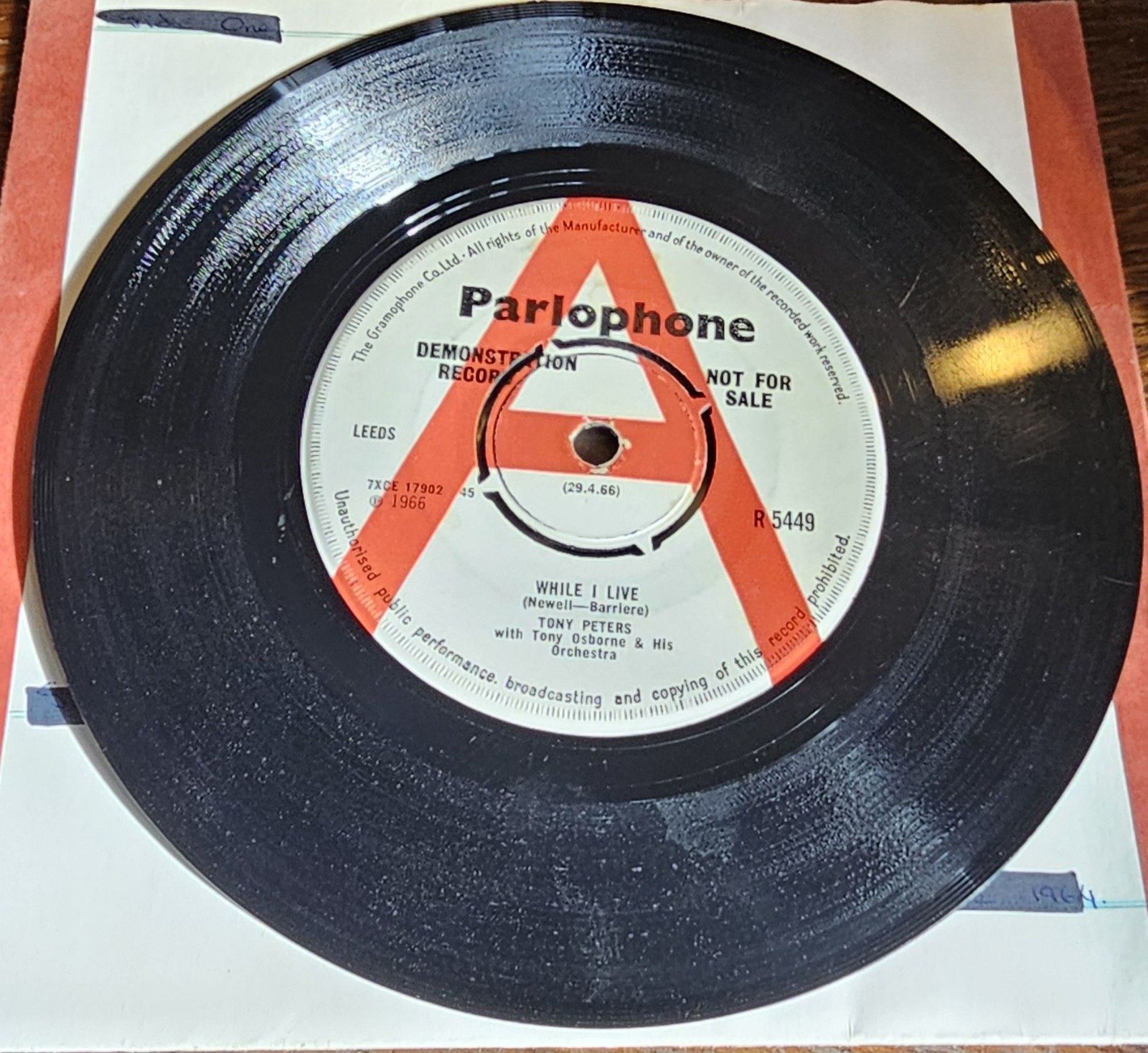 Tony Peters While I Live PROMO Parlophone R5449 7" 1966