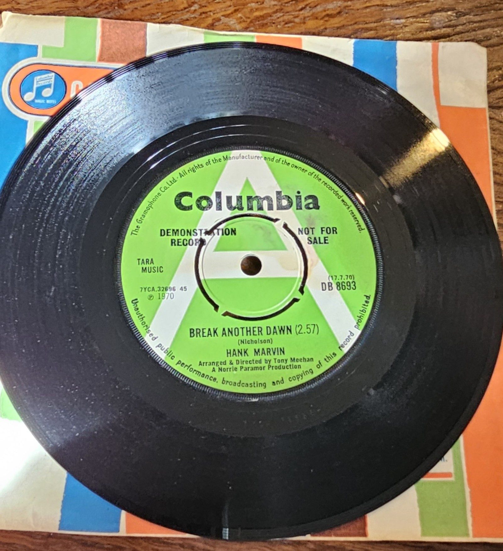 Hank Marvin Break Another Dawn PROMO Columbia DB 8693 7" Vinyl Single