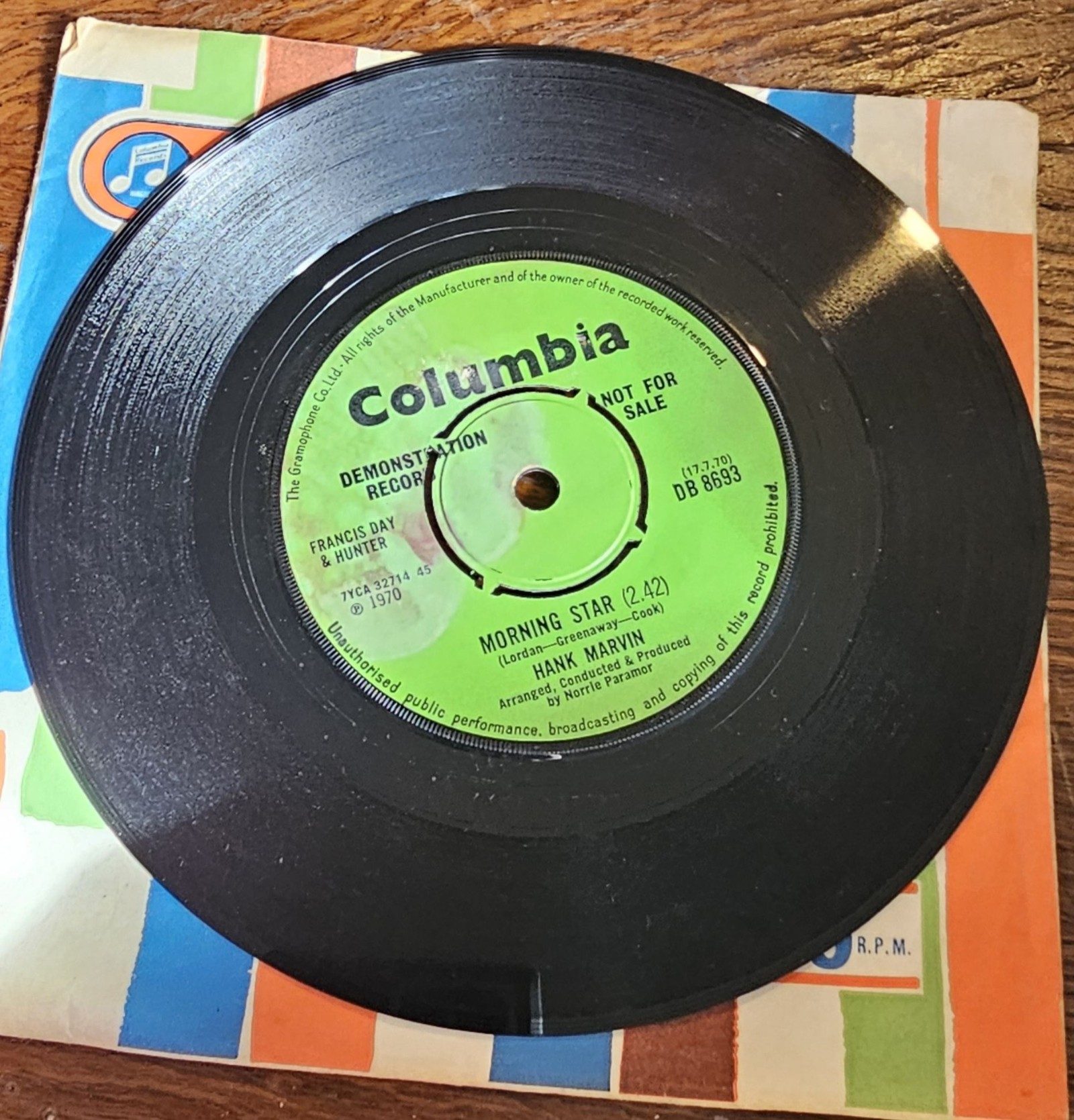 Hank Marvin Break Another Dawn PROMO Columbia DB 8693 7" Vinyl Single image 2