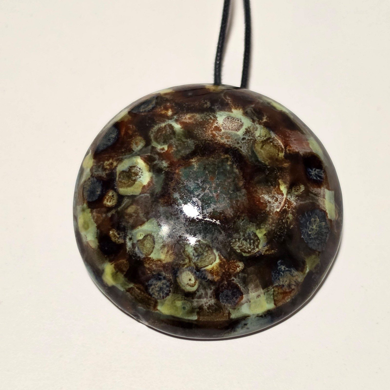 Handmade Brown & Green Ceramic Pendant Necklace .b9