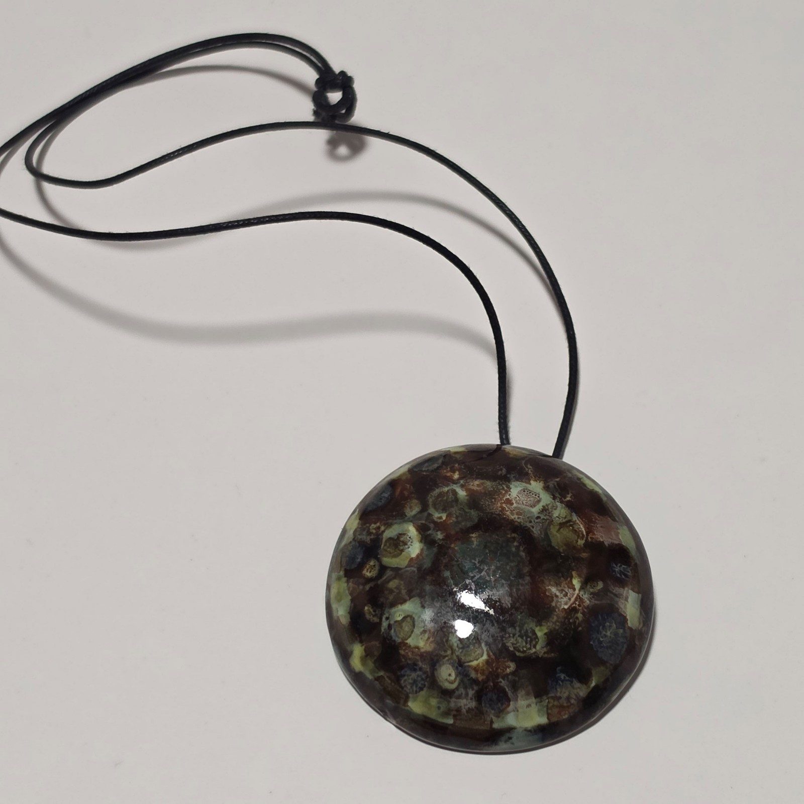 Handmade Brown & Green Ceramic Pendant Necklace .b9 image 4