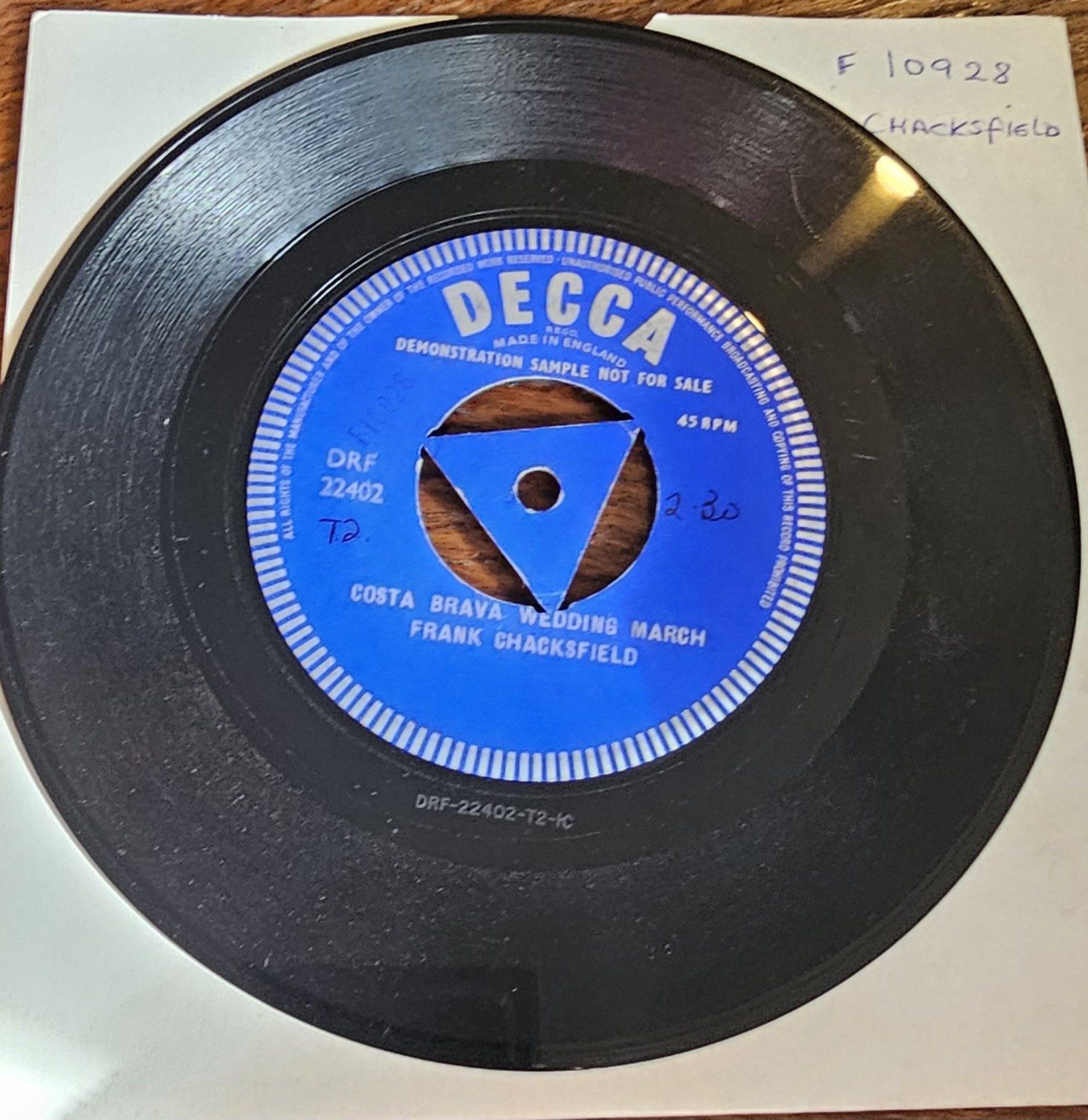 Frank Chacksfield Costa Brava Wedding March PROMO Decca DRF 22402 7"