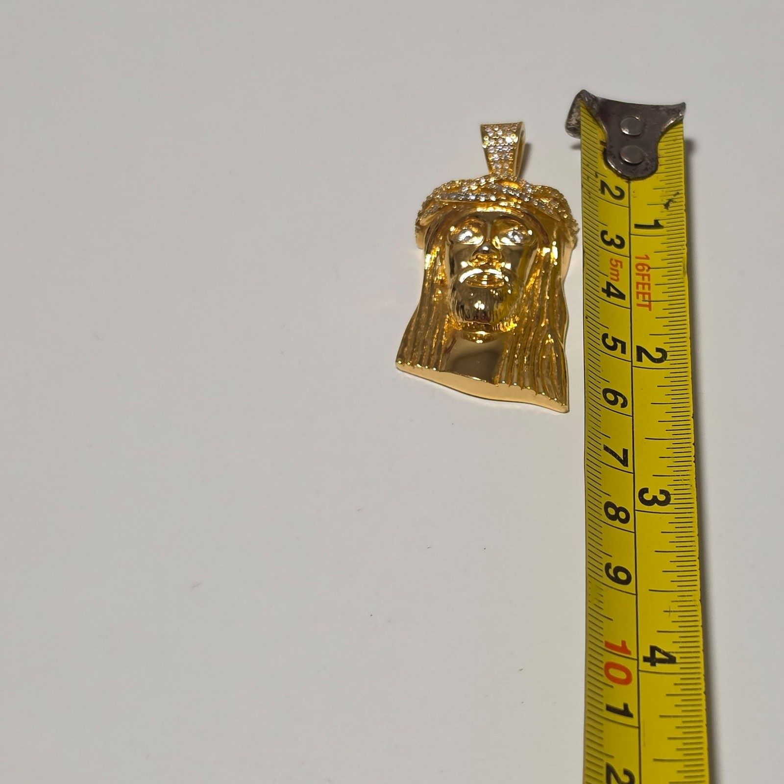 Gold Tone Jesus Face Pendant with Cubic Zirconia Crystals.b9 image 4