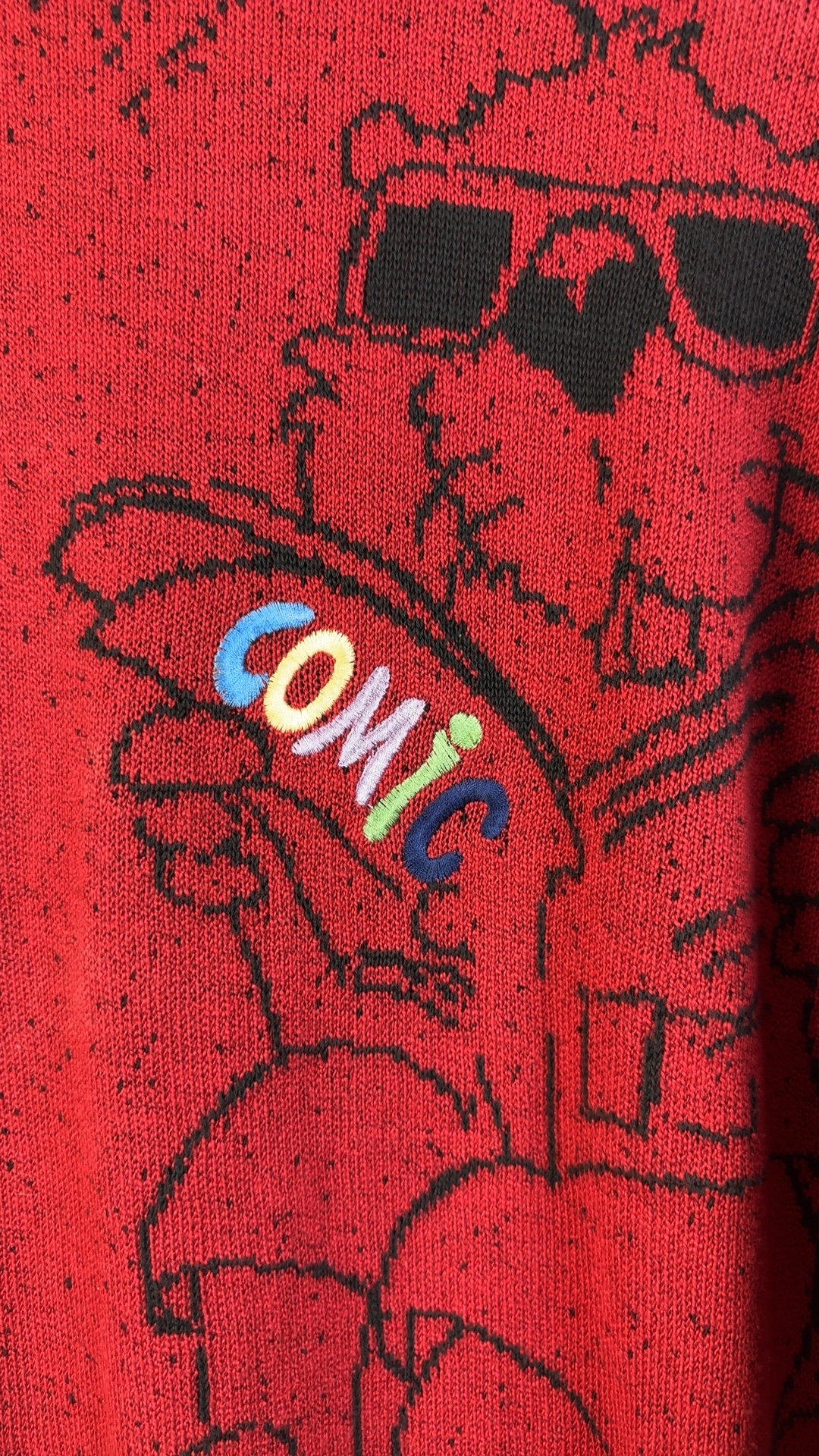 Carlo Colucci Vintage Pullover Rot Gr. 52 | 90s Graphic Strickpullover image 3