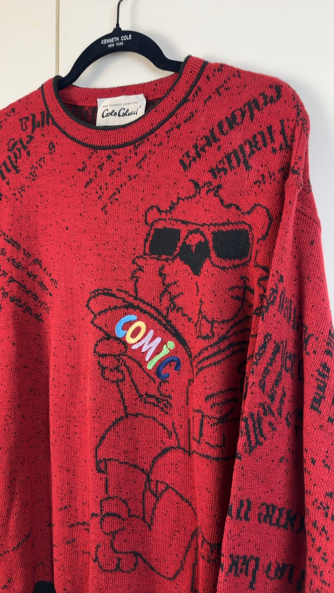 Carlo Colucci Vintage Pullover Rot Gr. 52 | 90s Graphic Strickpullover image 2