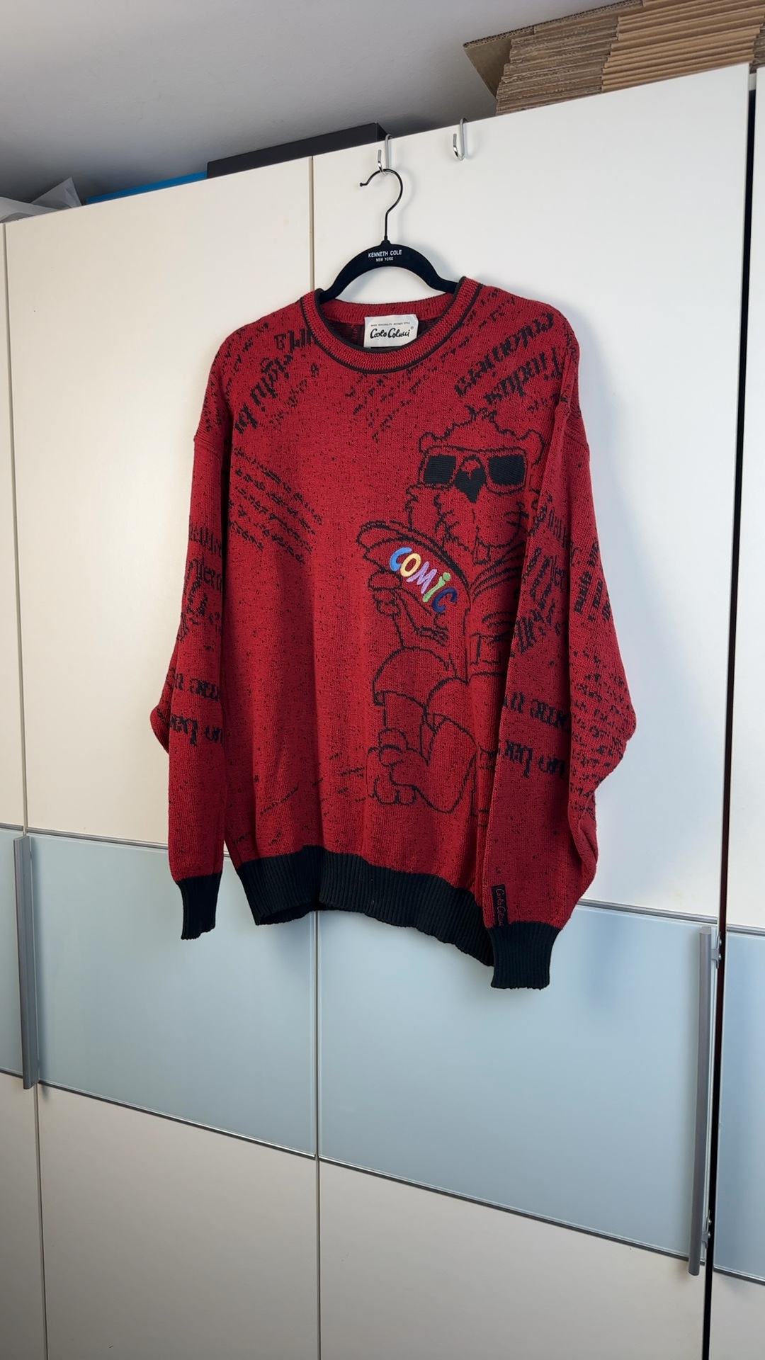Carlo Colucci Vintage Pullover Rot Gr. 52 | 90s Graphic Strickpullover